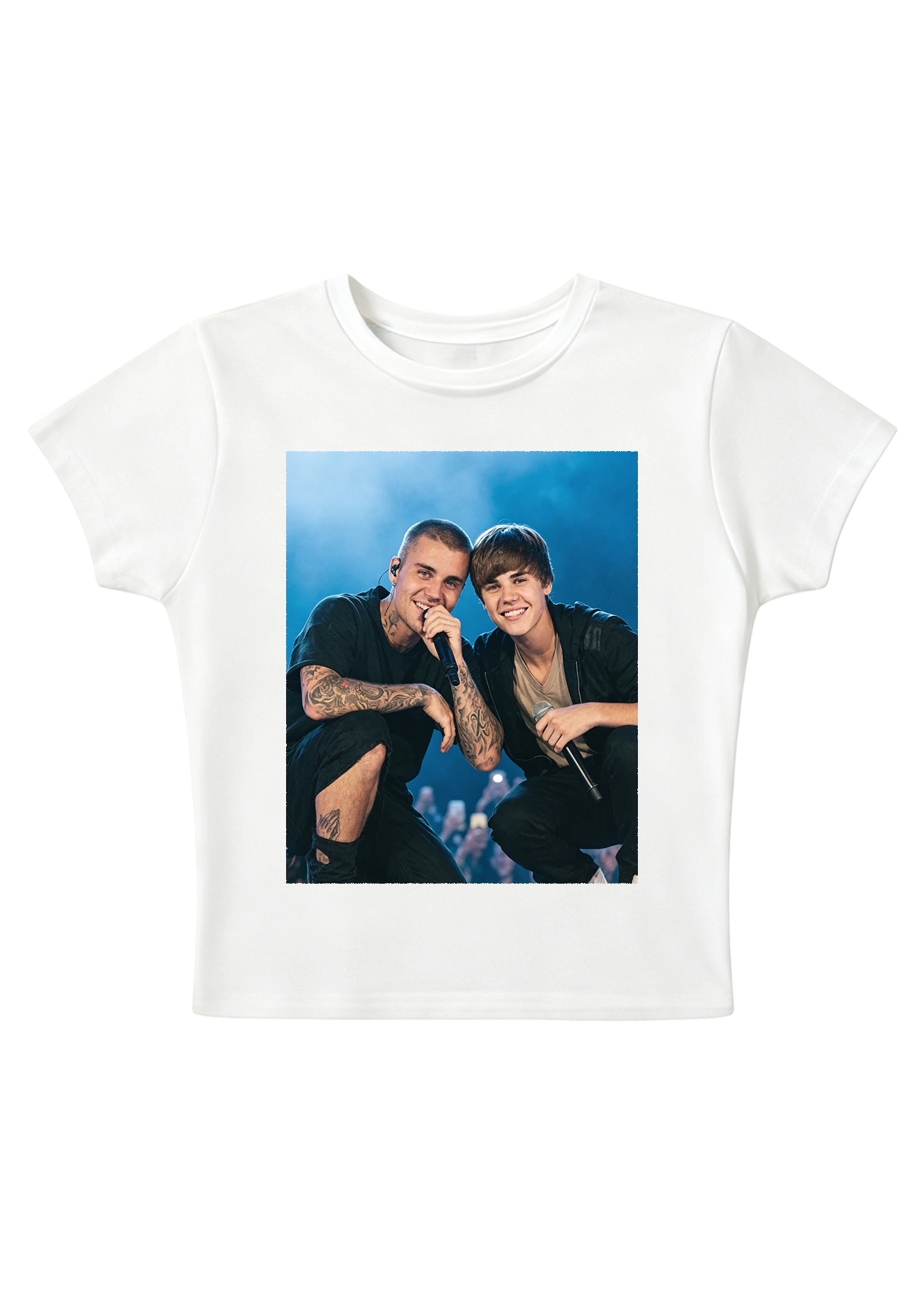 Justin Bieber Past & Present Candid Photo Y2K Baby Tee