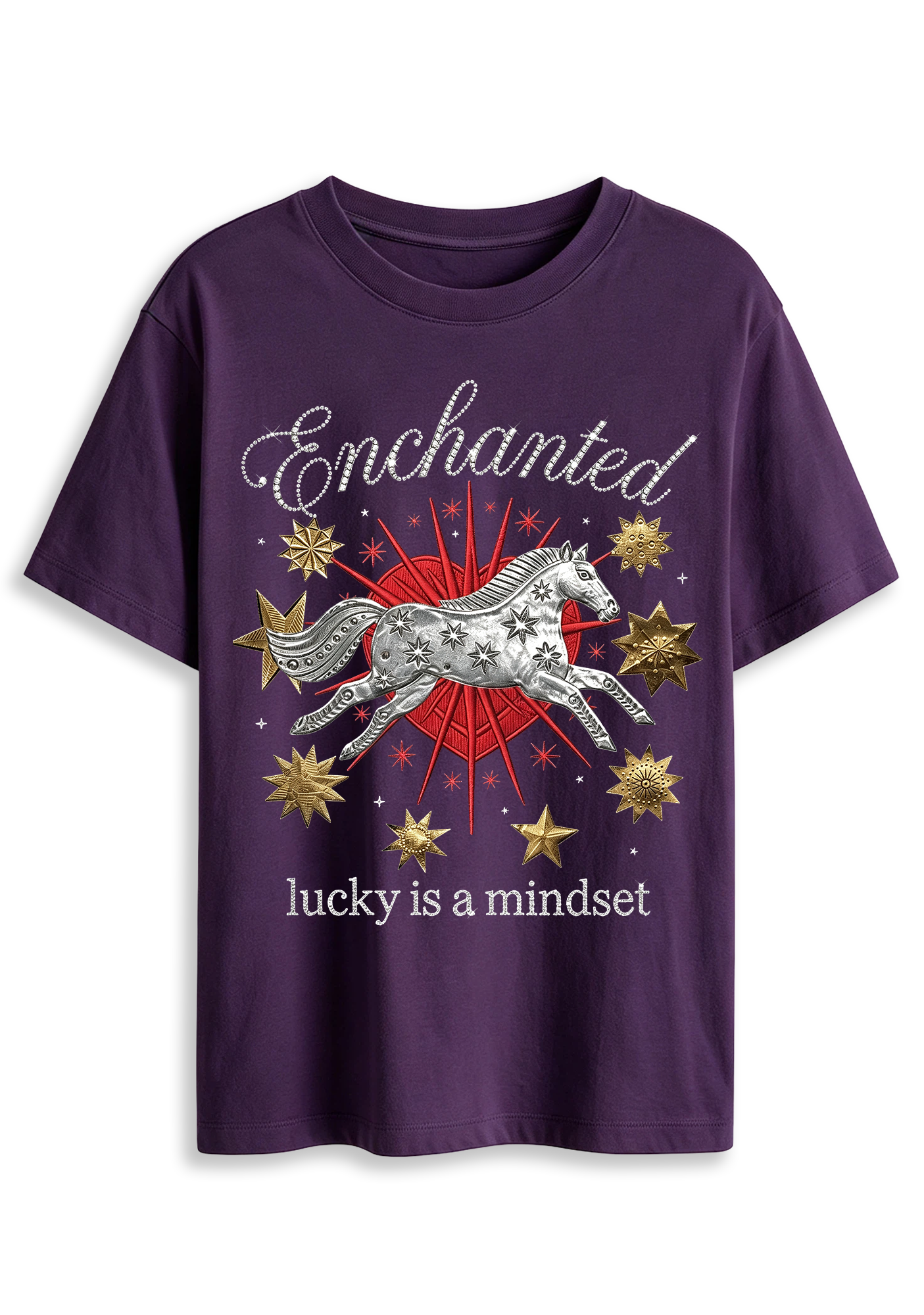 Enchanted Lucky Is A Mindset Horse Star Heart Graphic T-Shirt