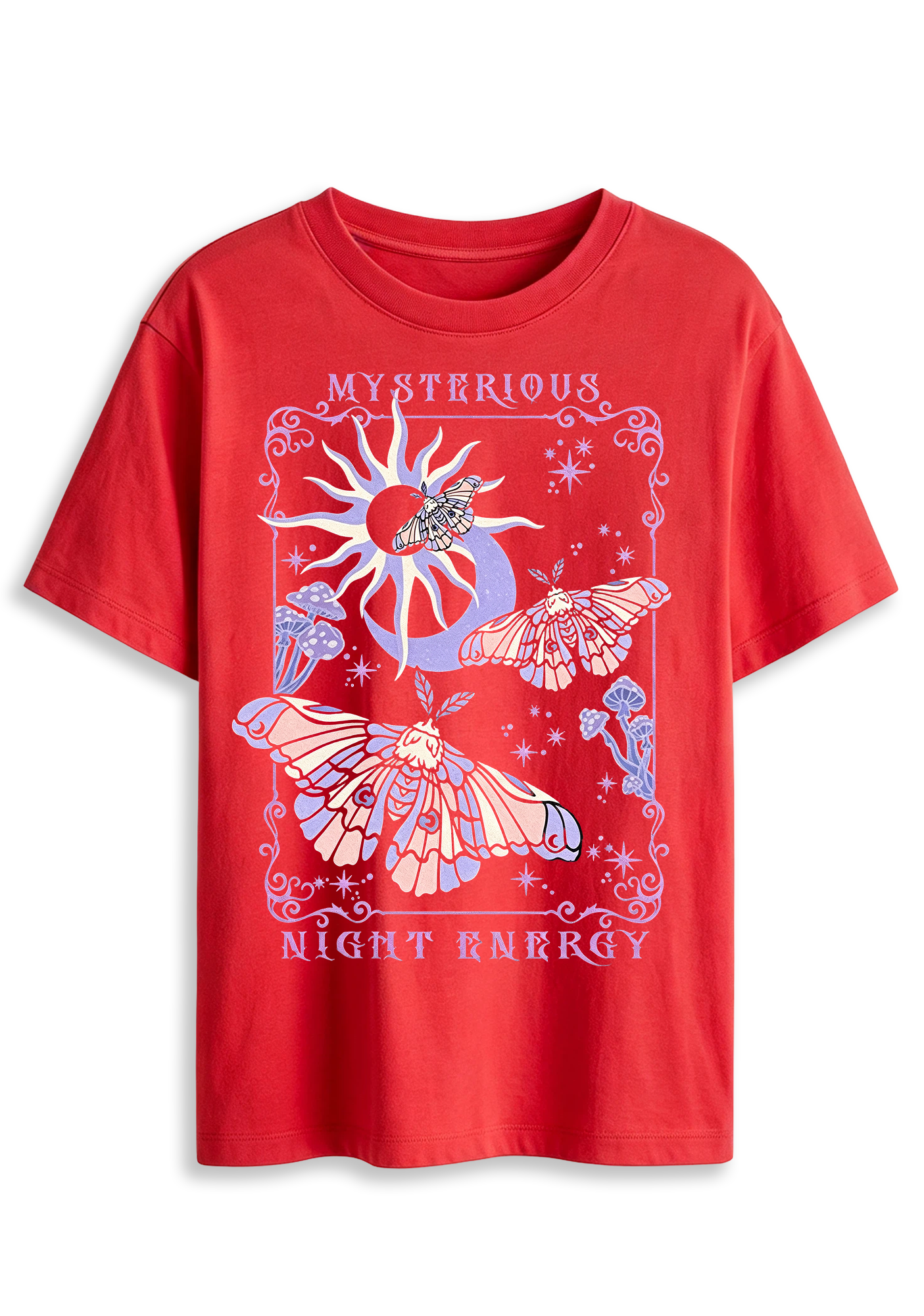 Mysterious Night Energy Moth Moon Mushroom Tarot Graphic T-Shirt