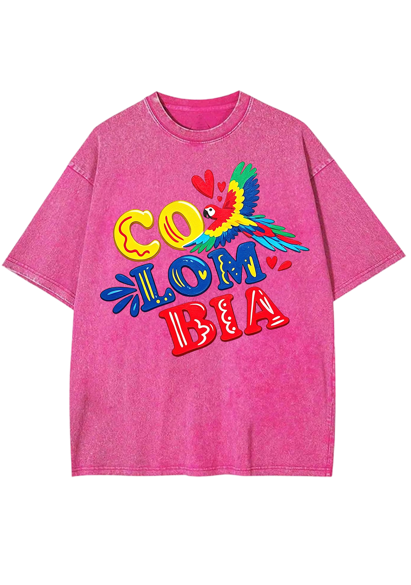 Colombia Macaw Heart Bubble Letter Washed Tee