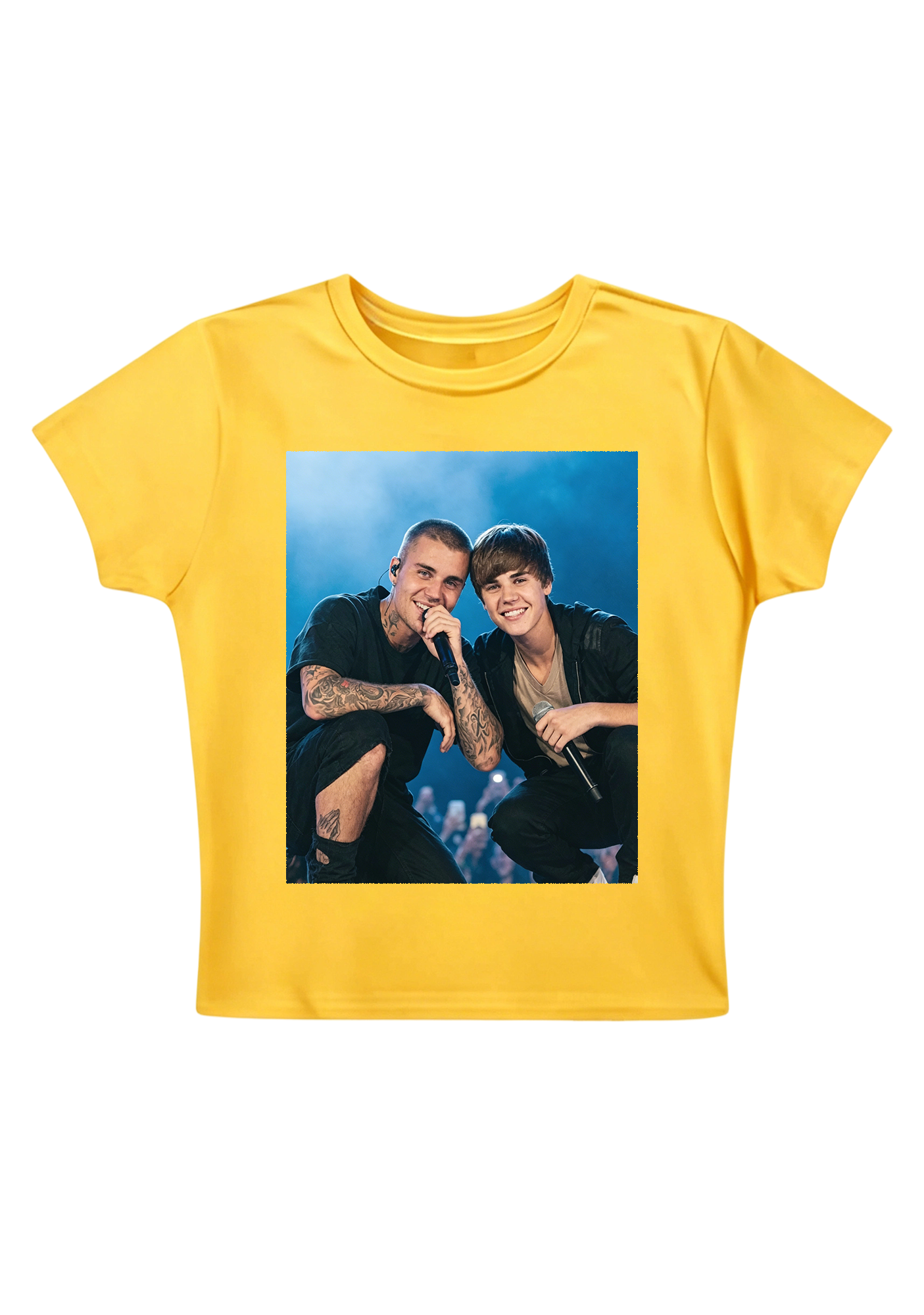  Justin Bieber Past & Present Candid Photo Y2K Baby Tee