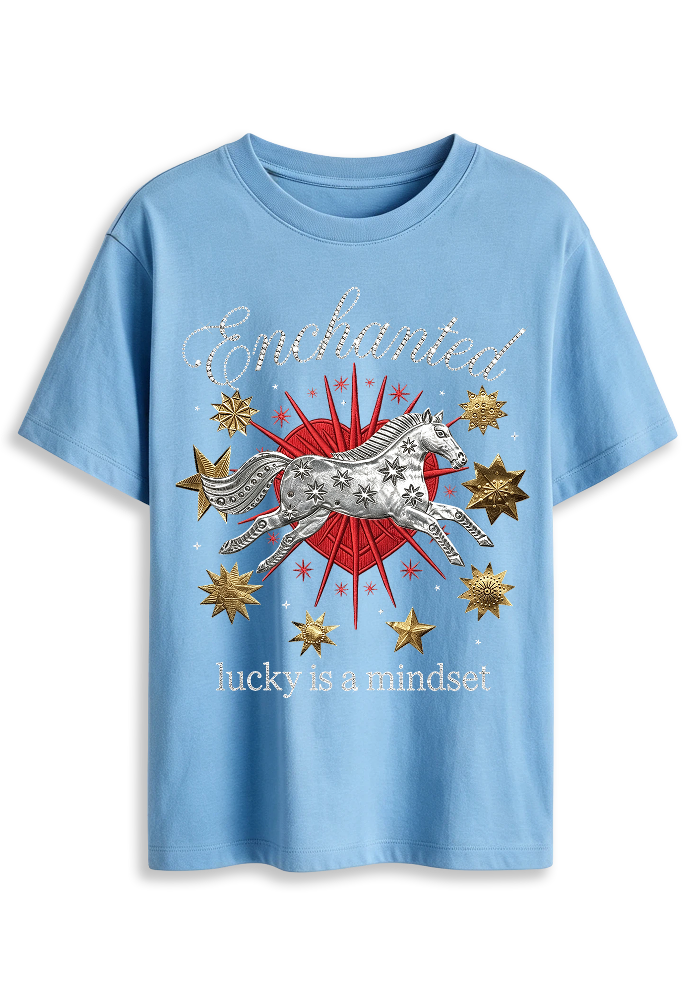 Enchanted Lucky Is A Mindset Horse Star Heart Graphic T-Shirt