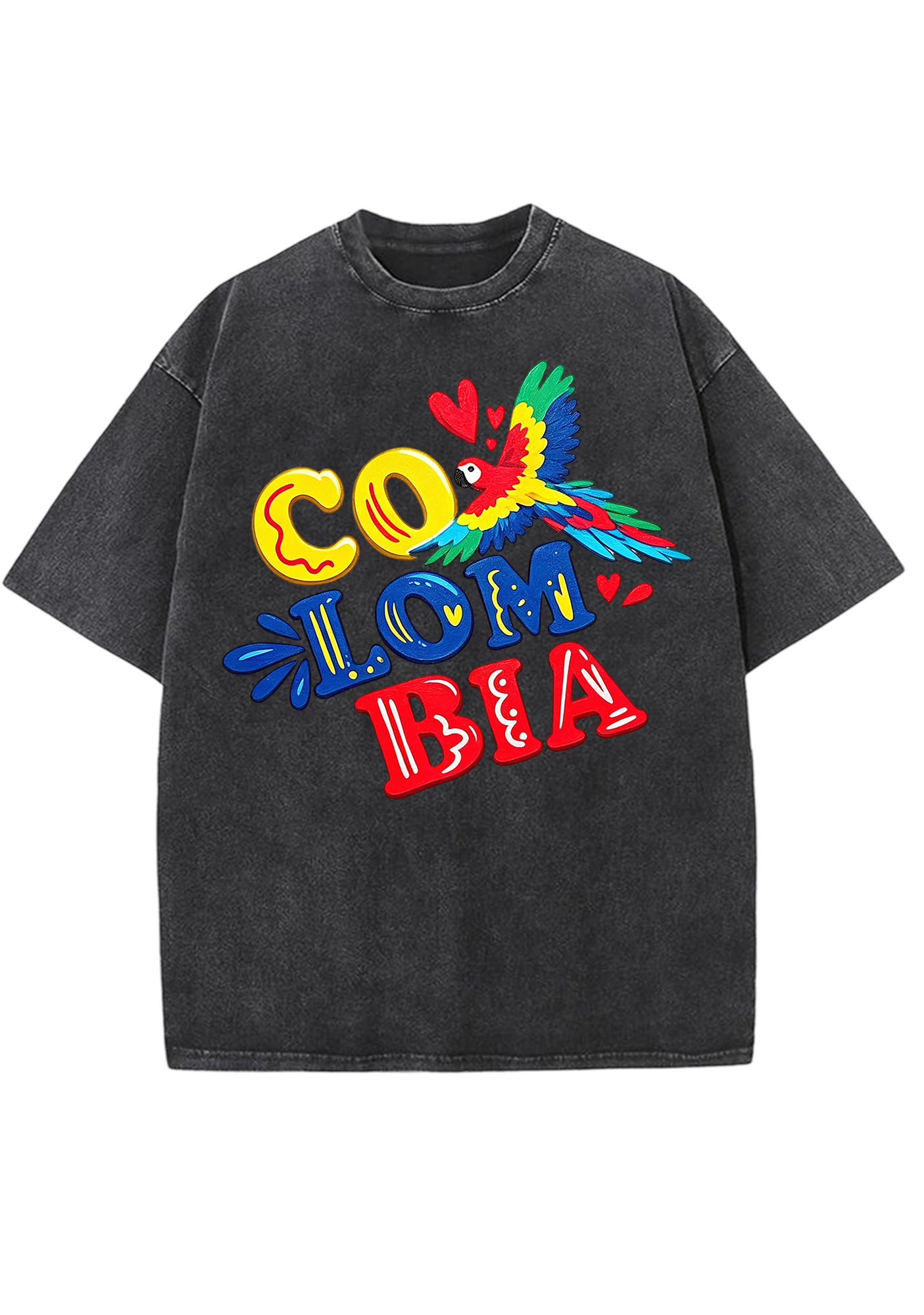 Colombia Macaw Heart Bubble Letter Washed Tee