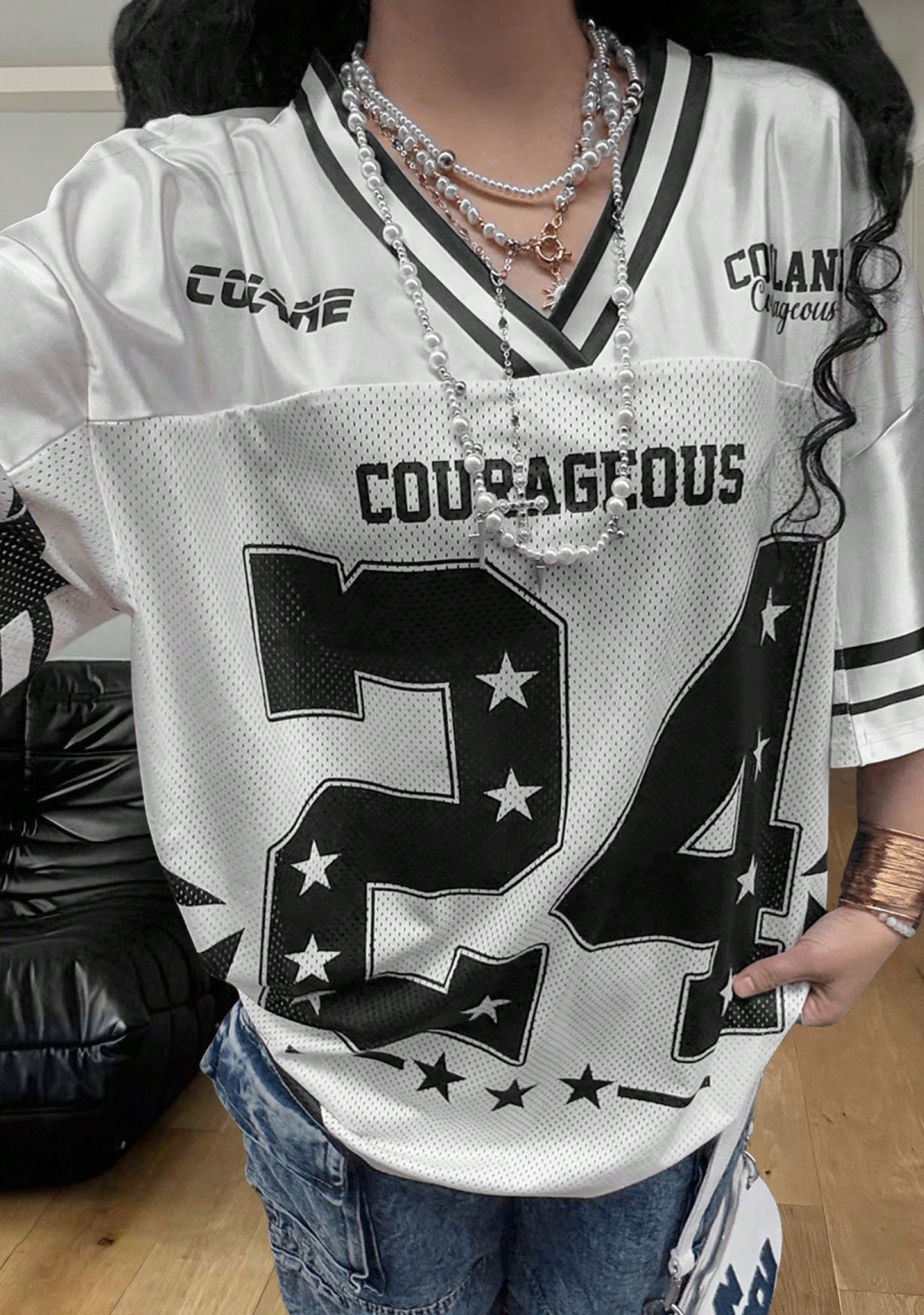 24 Star Letter Print Mesh Jersey Shirts