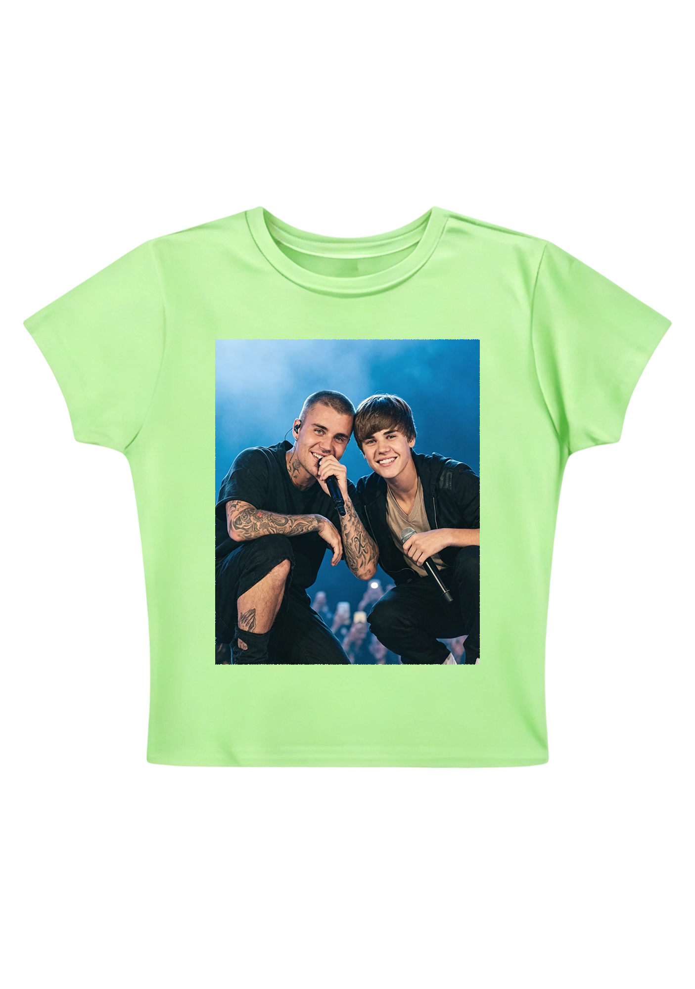  Justin Bieber Past & Present Candid Photo Y2K Baby Tee