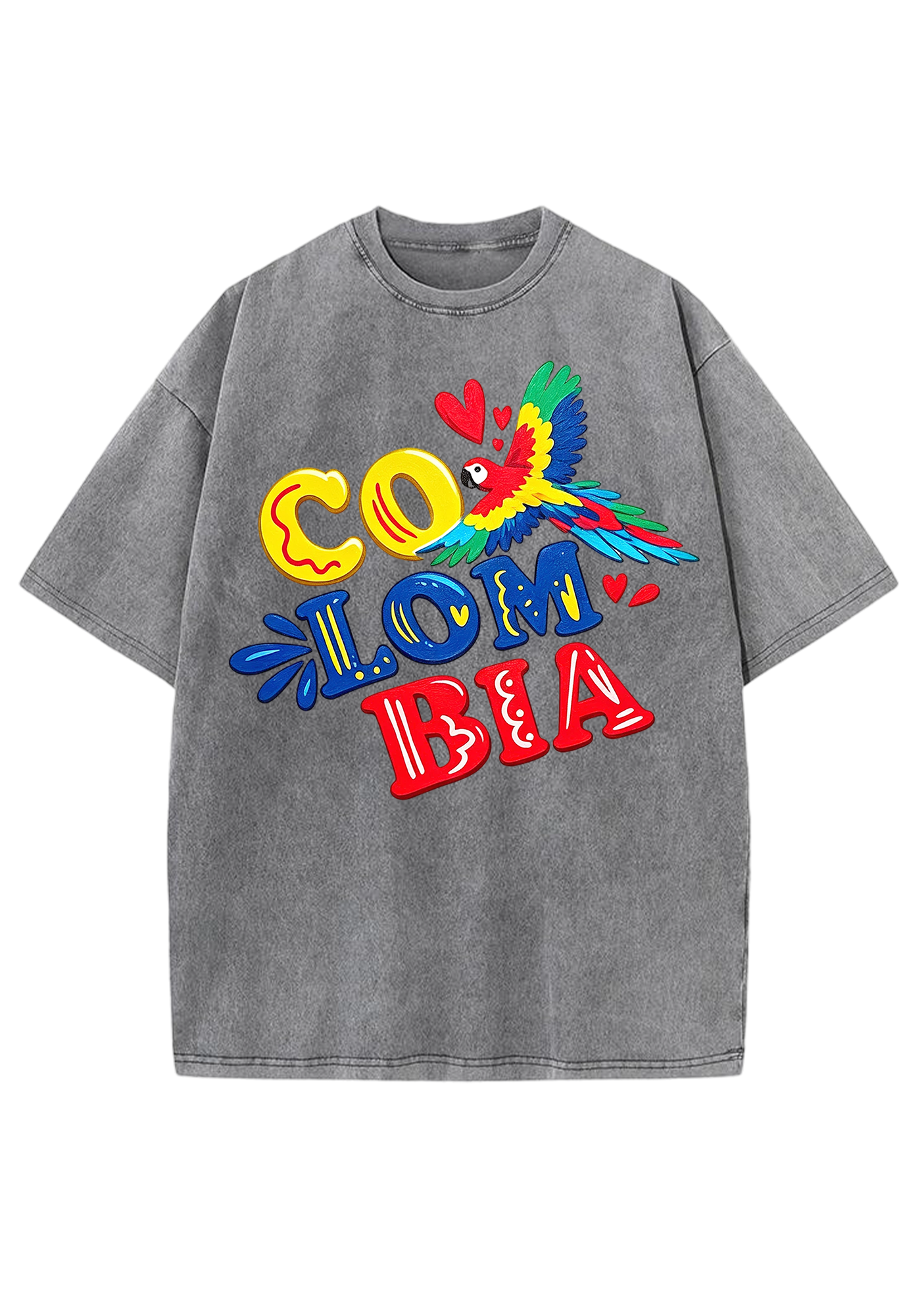 Colombia Macaw Heart Bubble Letter Washed Tee