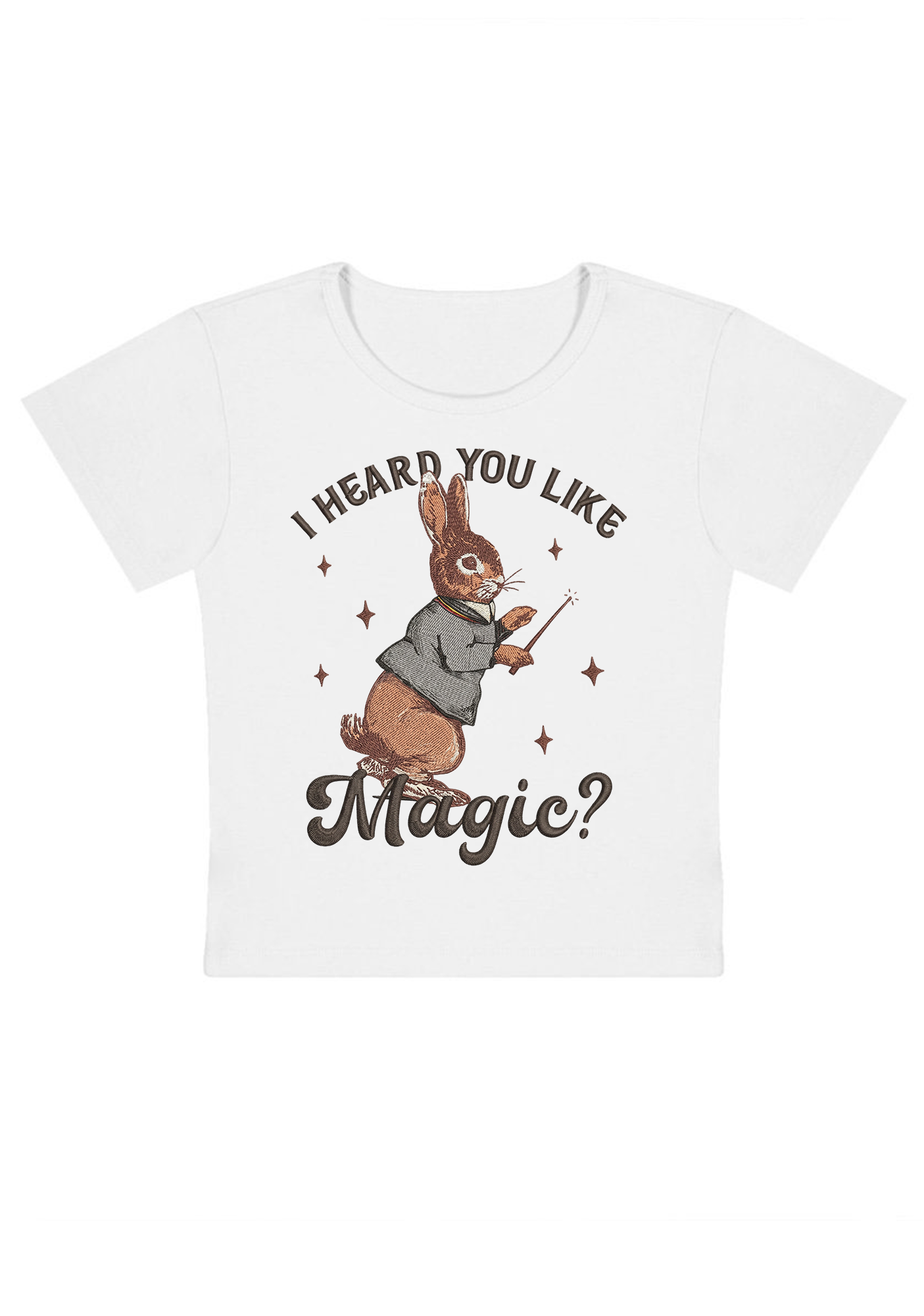 I Heard You Like Magic Embroidery Y2K Baby Tee