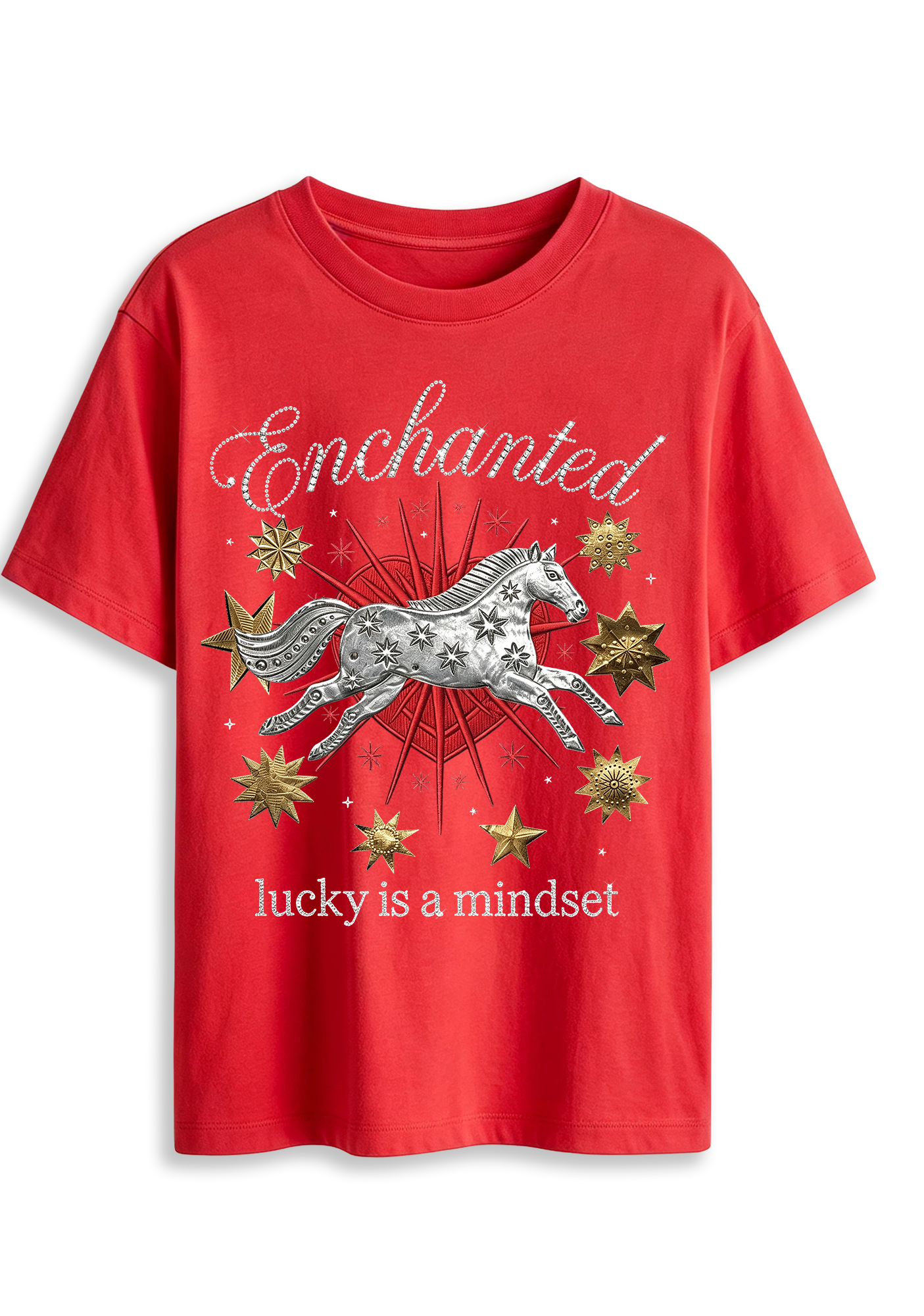 Enchanted Lucky Is A Mindset Horse Star Heart Graphic T-Shirt