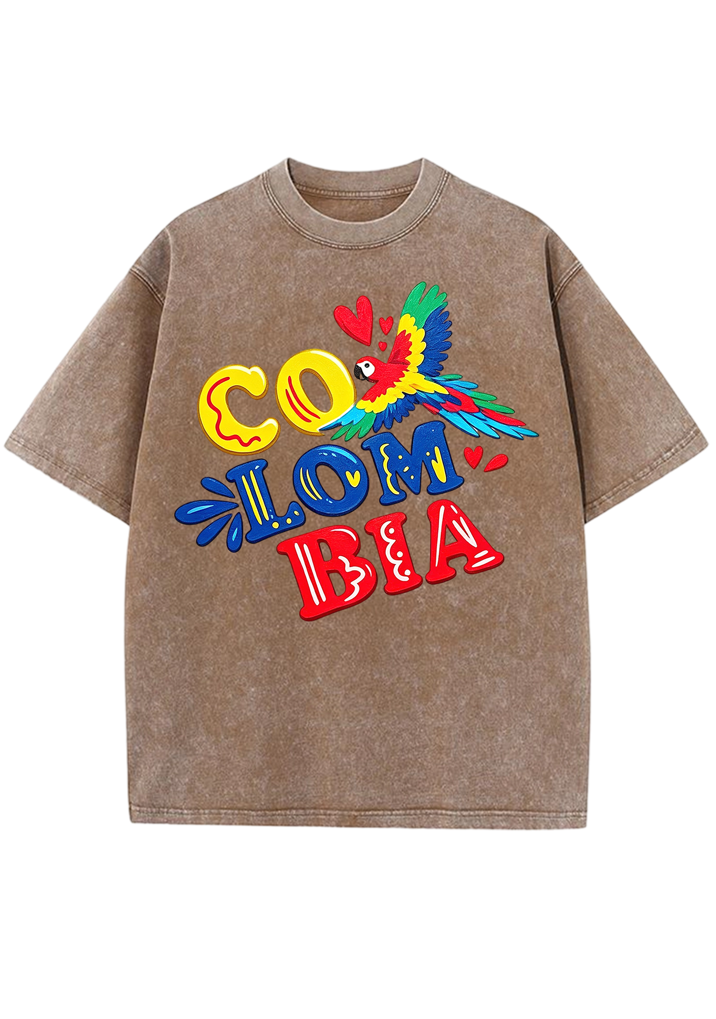 Colombia Macaw Heart Bubble Letter Washed Tee