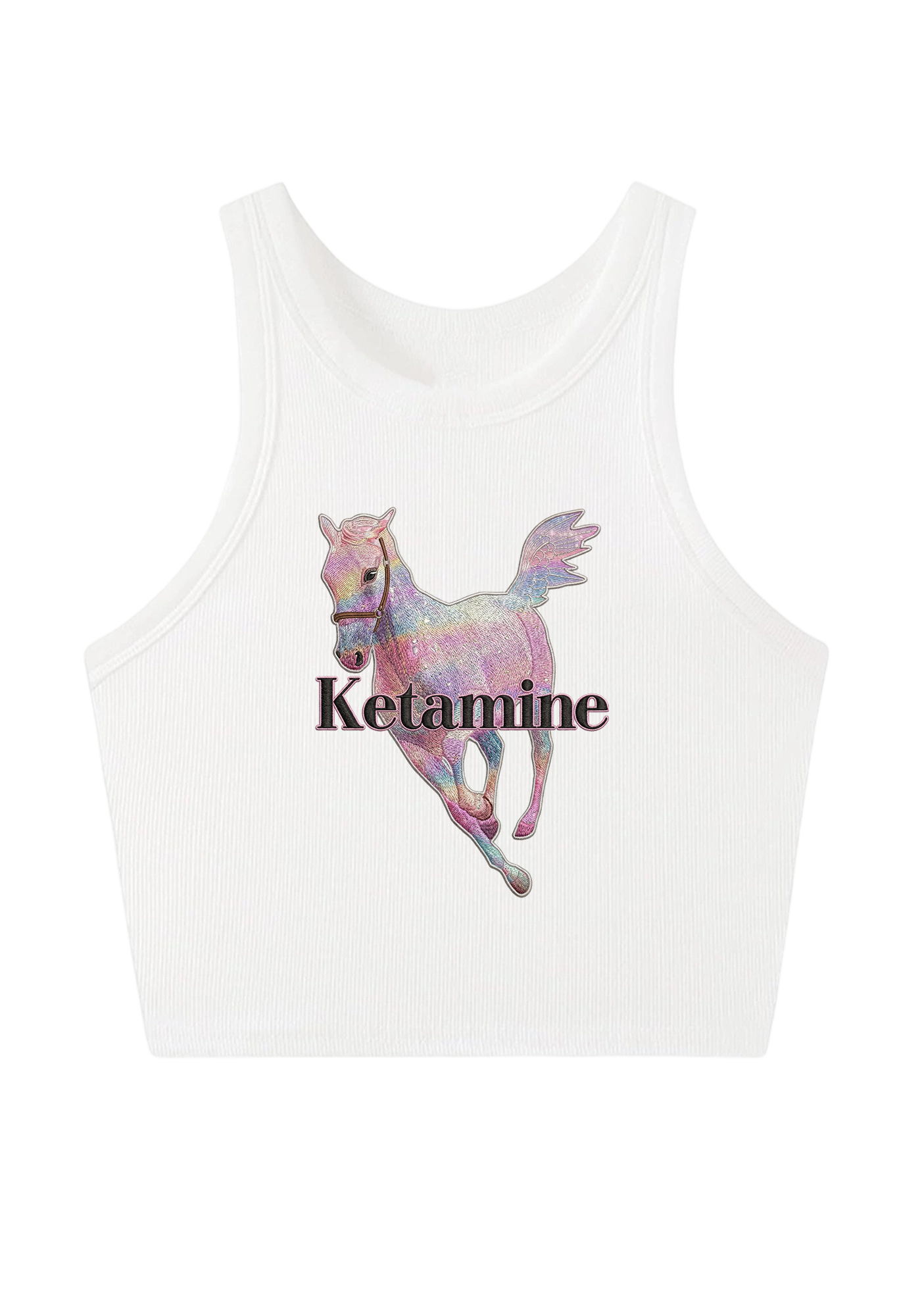 Pink Horse Embroidery Y2K Crop Tank Top