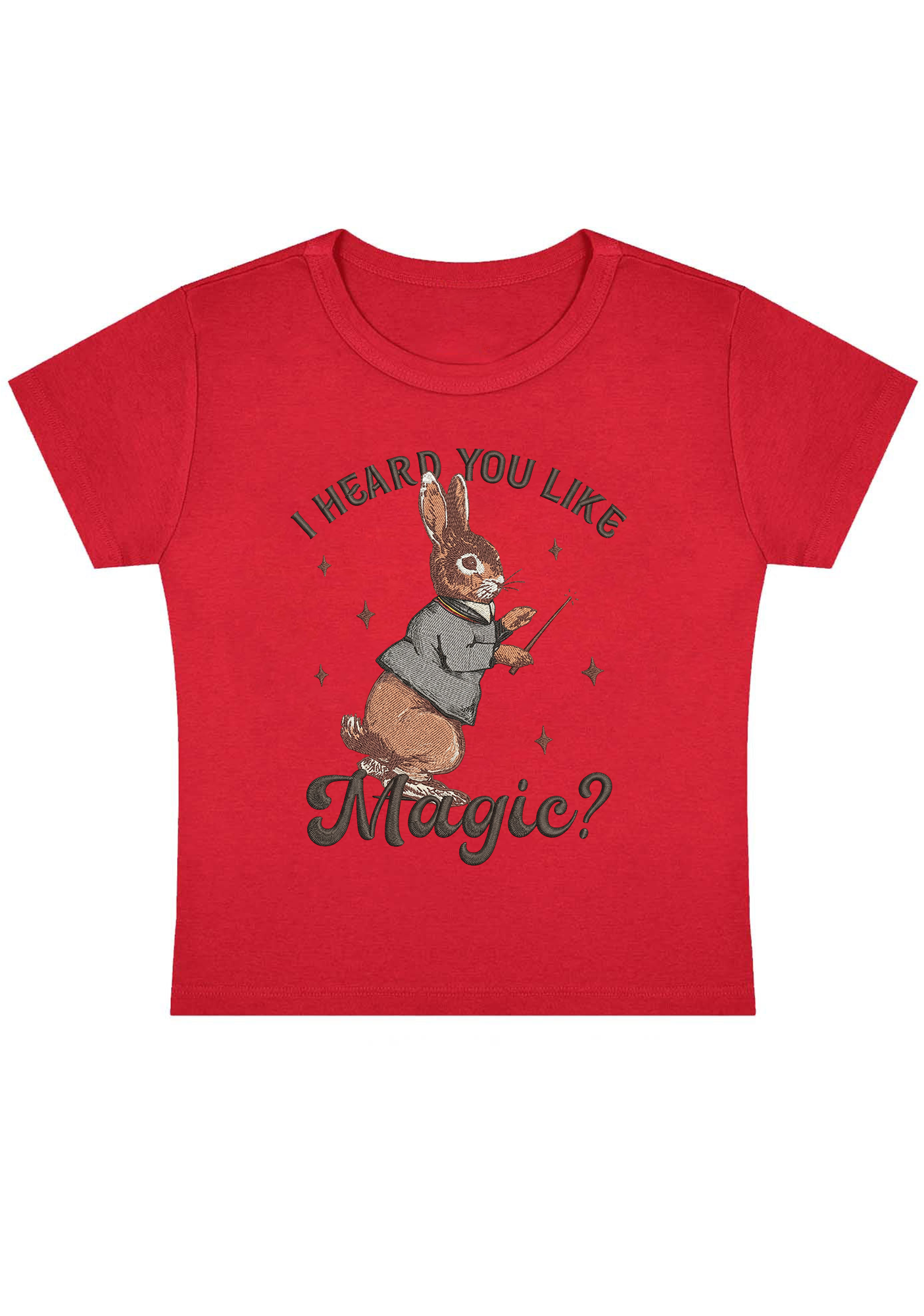 I Heard You Like Magic Embroidery Y2K Baby Tee