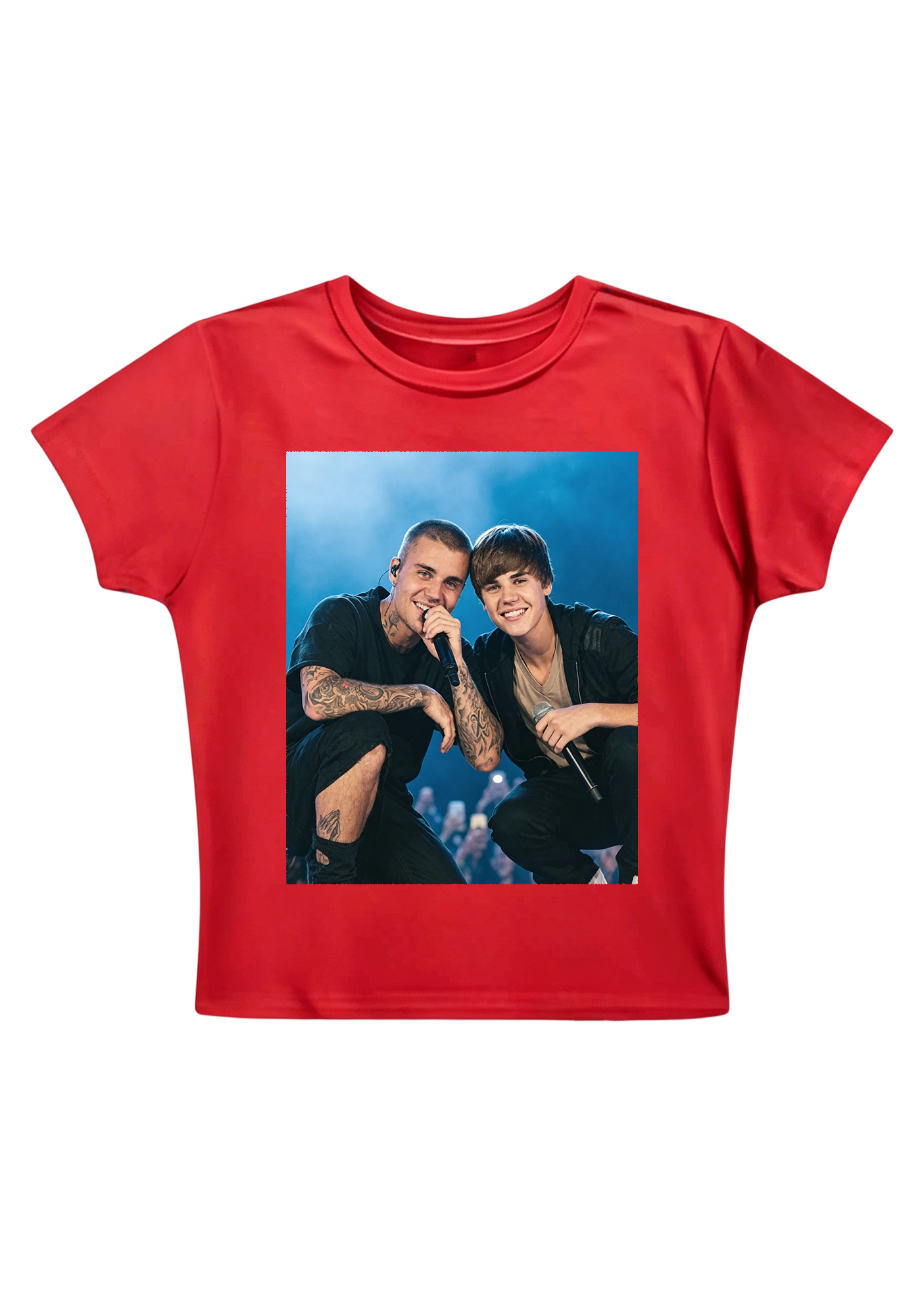  Justin Bieber Past & Present Candid Photo Y2K Baby Tee