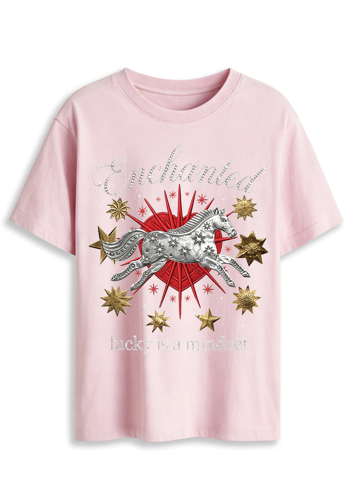Enchanted Lucky Is A Mindset Horse Star Heart Graphic T-Shirt
