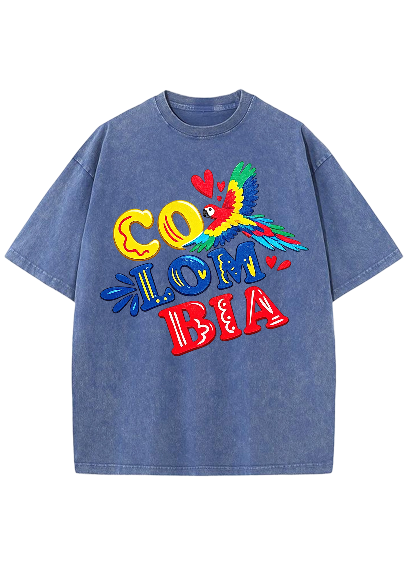 Colombia Macaw Heart Bubble Letter Washed Tee