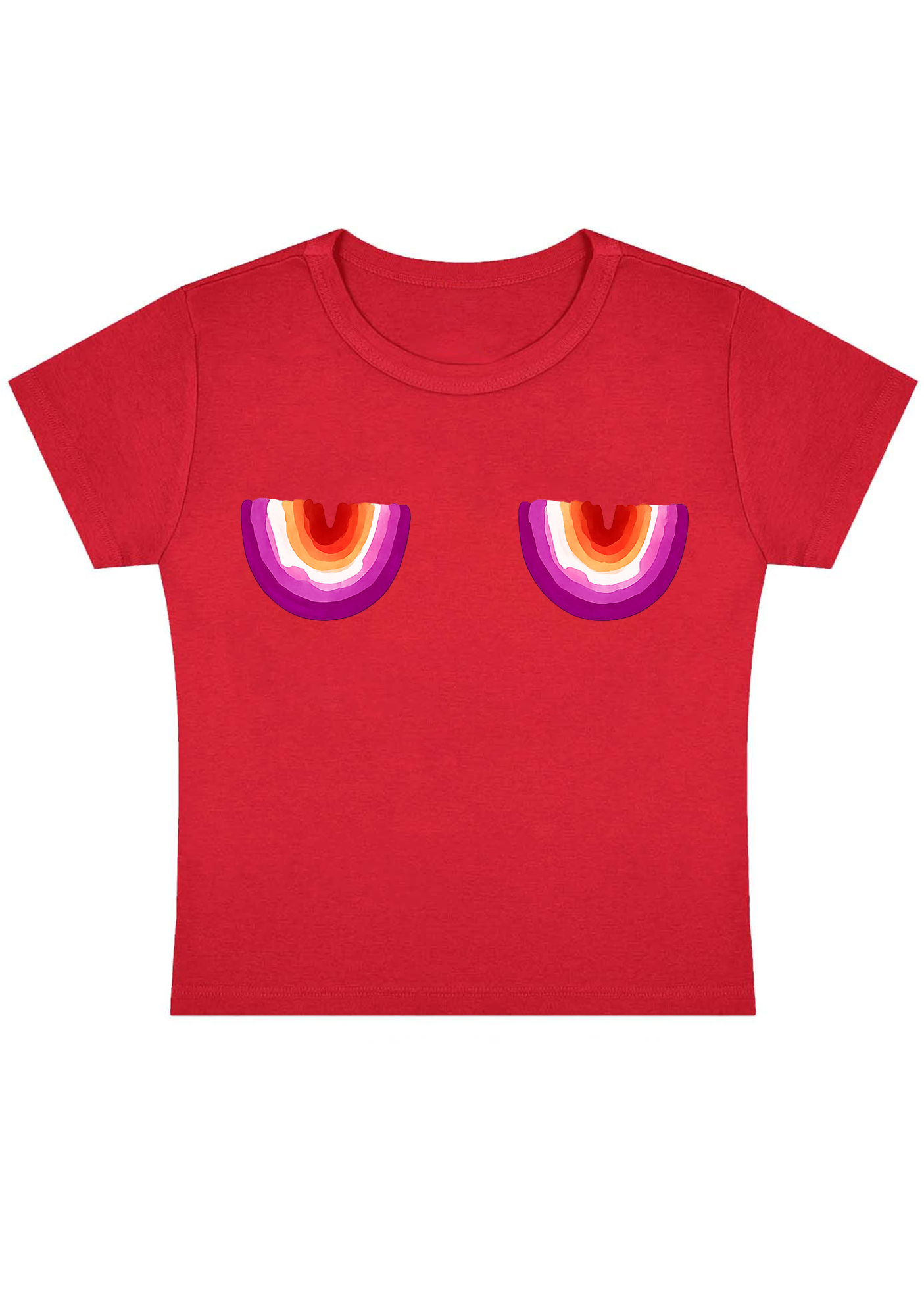 Lesbian Pride Rainbow Nips Y2K Baby Tee