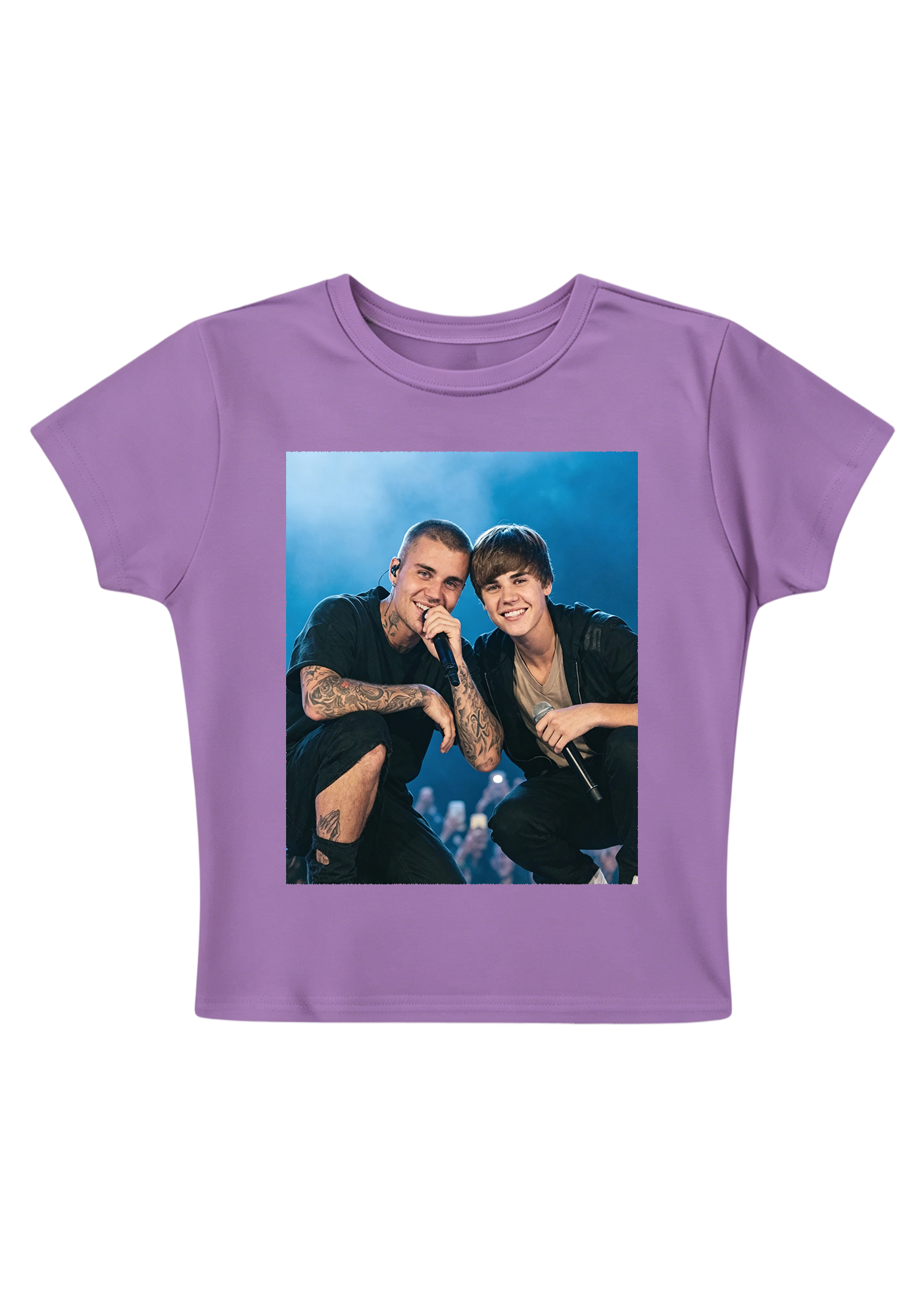  Justin Bieber Past & Present Candid Photo Y2K Baby Tee