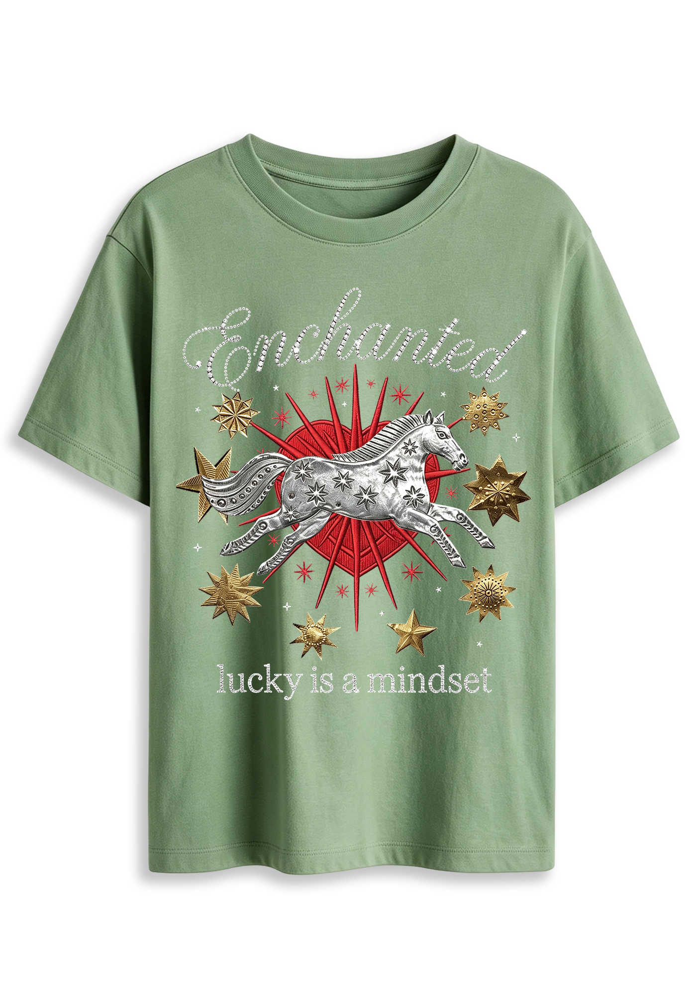 Enchanted Lucky Is A Mindset Horse Star Heart Graphic T-Shirt