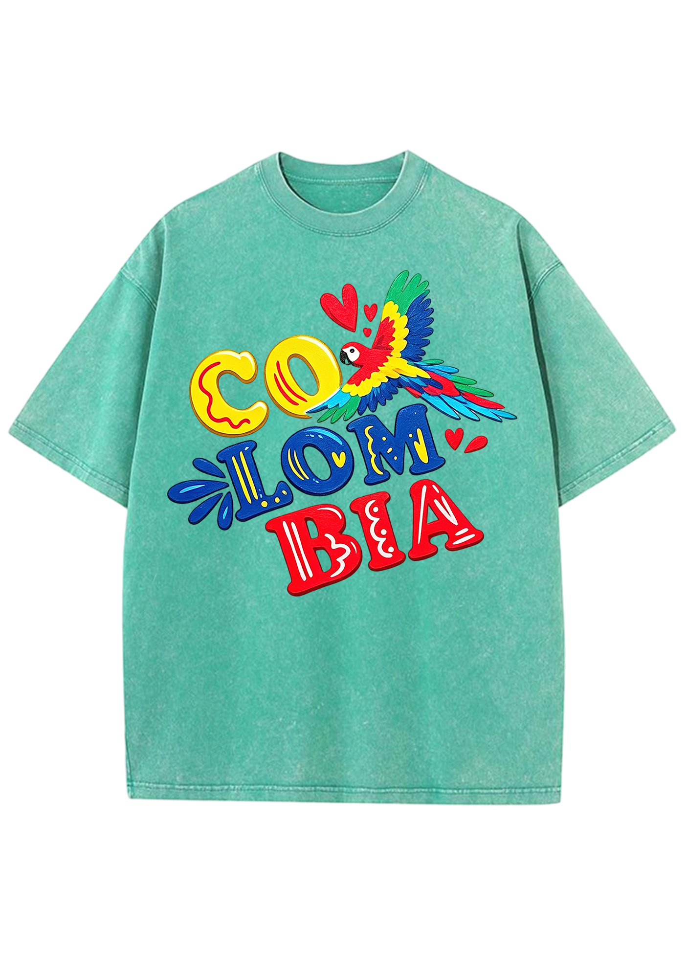 Colombia Macaw Heart Bubble Letter Washed Tee