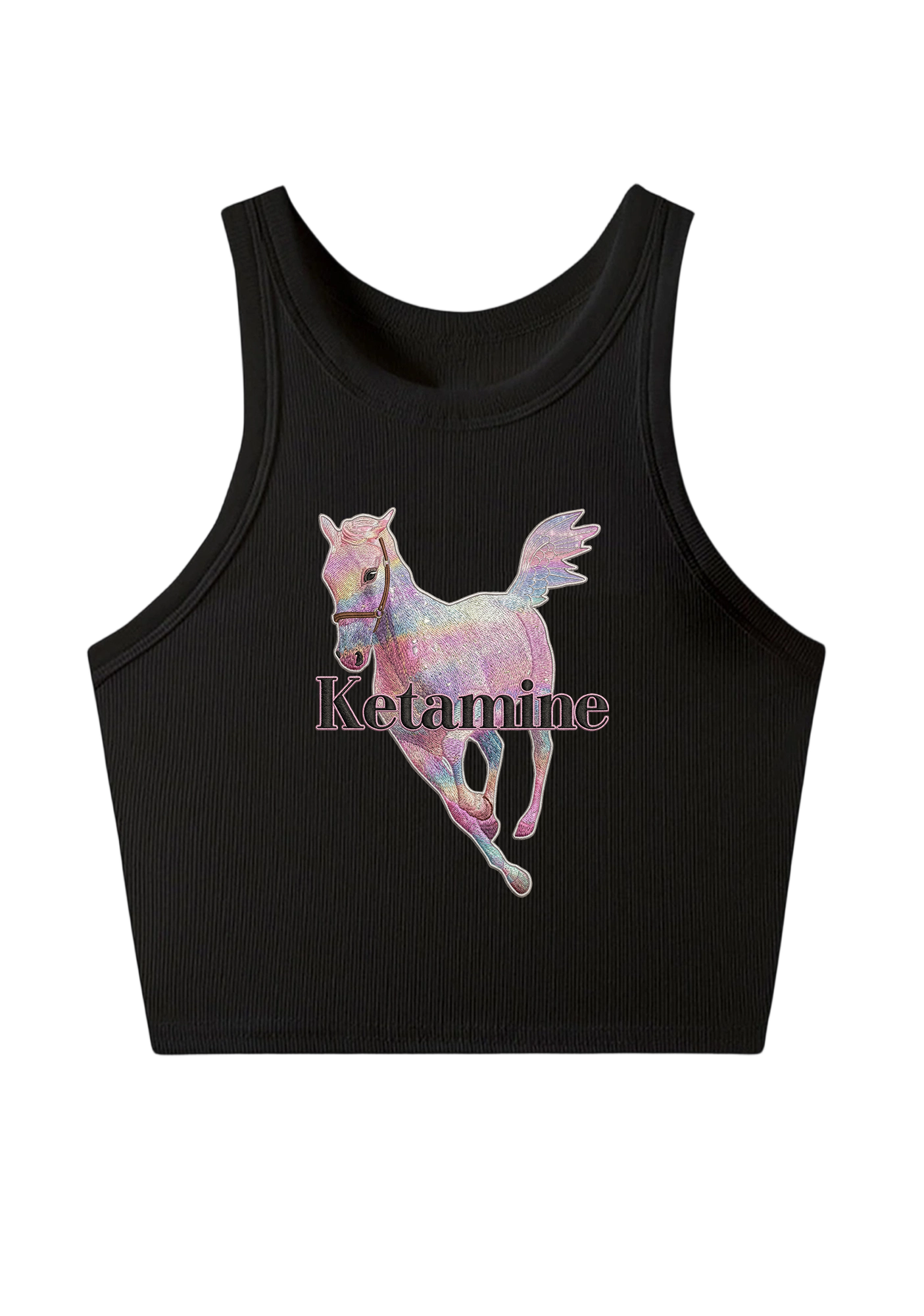 Pink Horse Embroidery Y2K Crop Tank Top