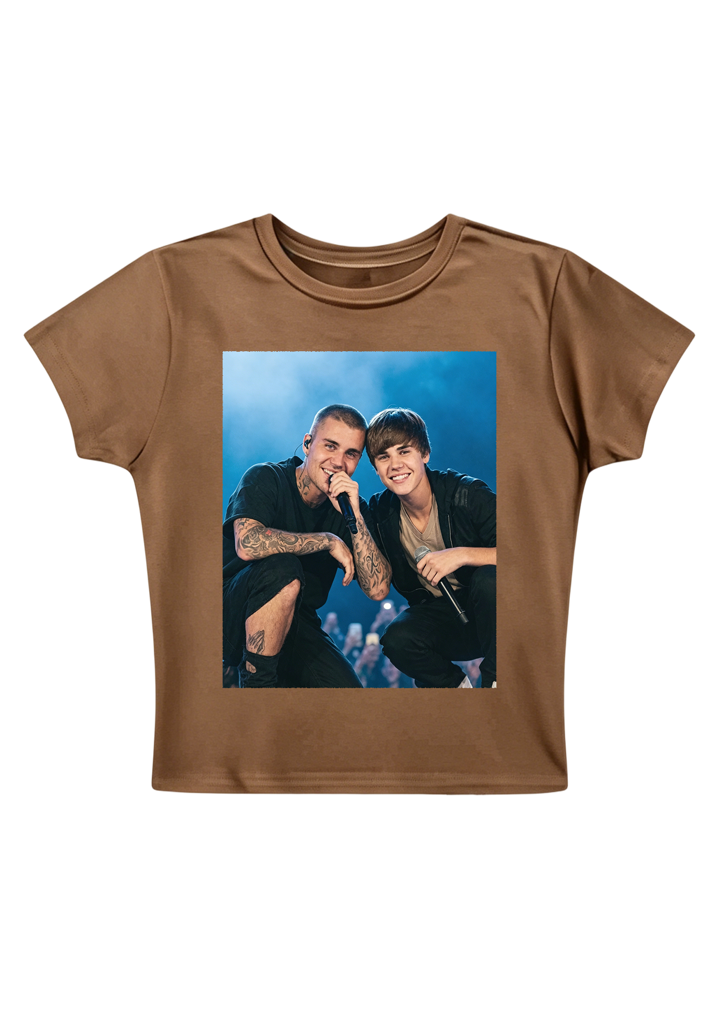  Justin Bieber Past & Present Candid Photo Y2K Baby Tee