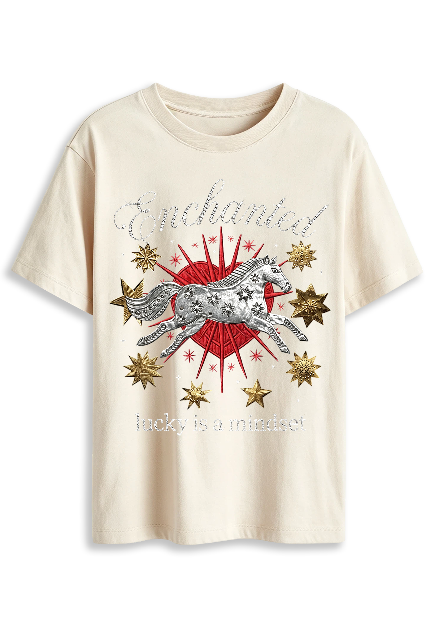 Enchanted Lucky Is A Mindset Horse Star Heart Graphic T-Shirt