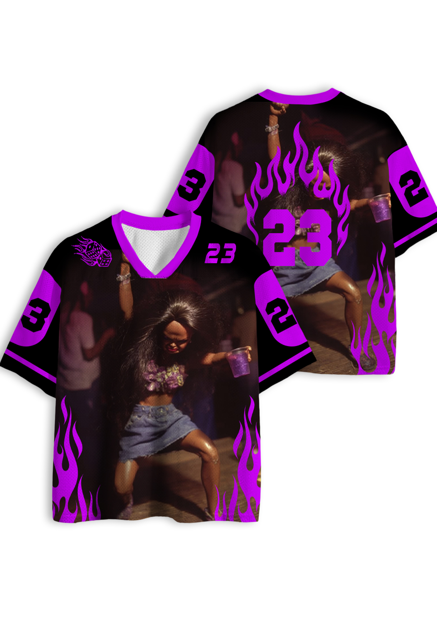 Purple Flame Party Baddie Doll Y2K Jersey Shirts