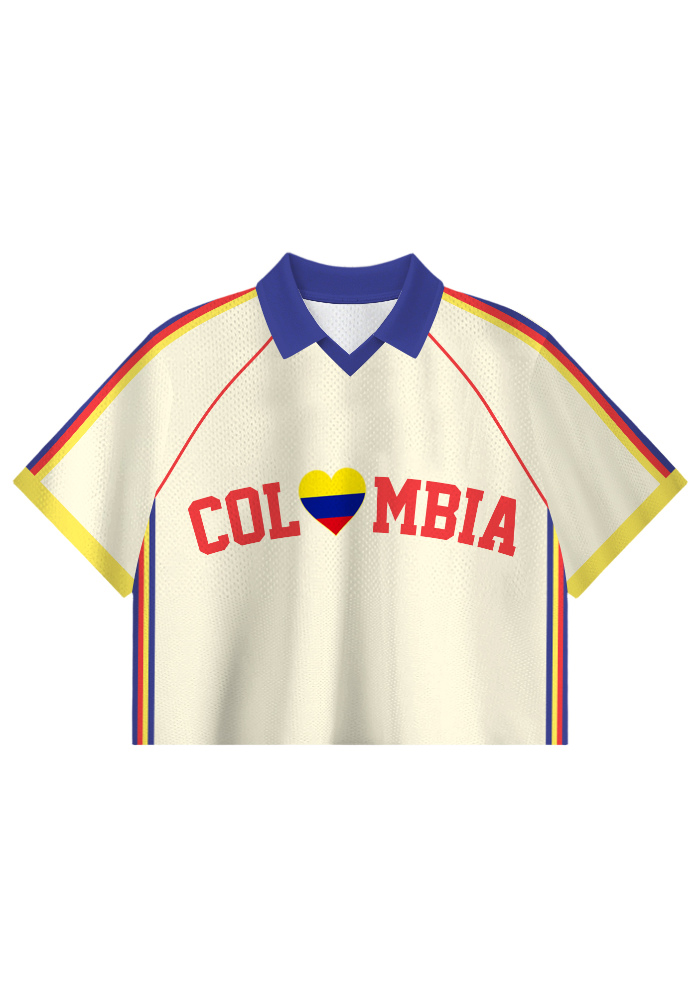I Love Colombia Flag Heart Crop Collared Soccer Jersey