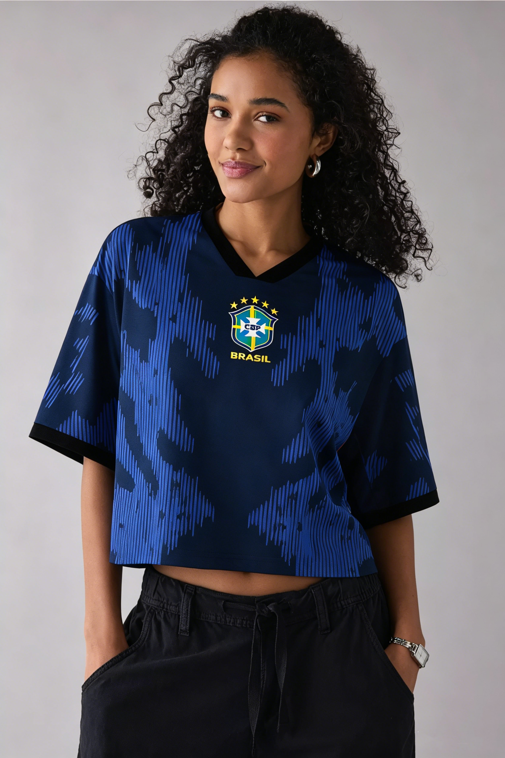  Brasil Midnight Navy Football Cropped Jersey Shirt