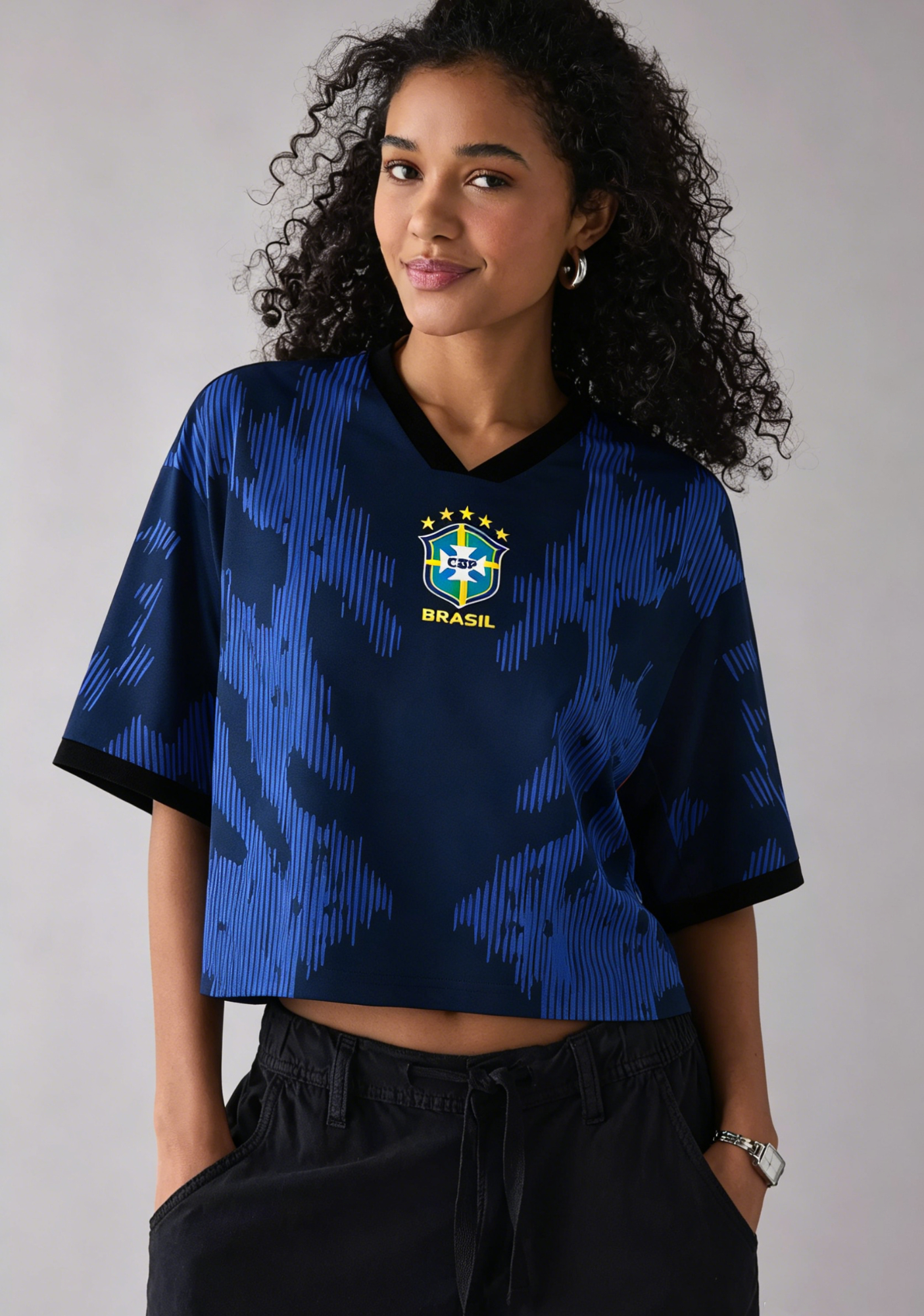  Brasil Midnight Navy Football Cropped Jersey Shirt