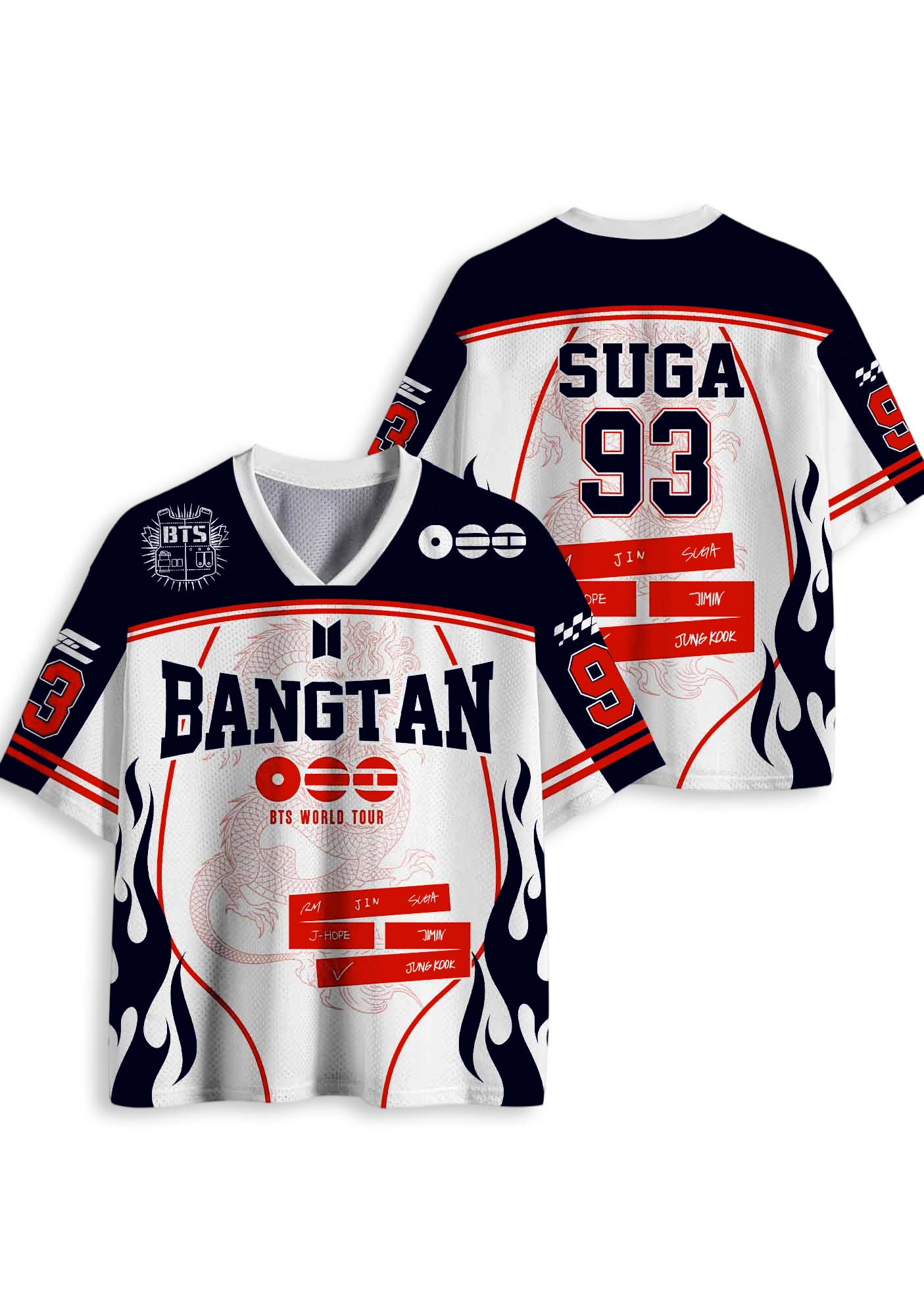 Y2K BTS Bangtan Flames Mesh Jersey Shirt