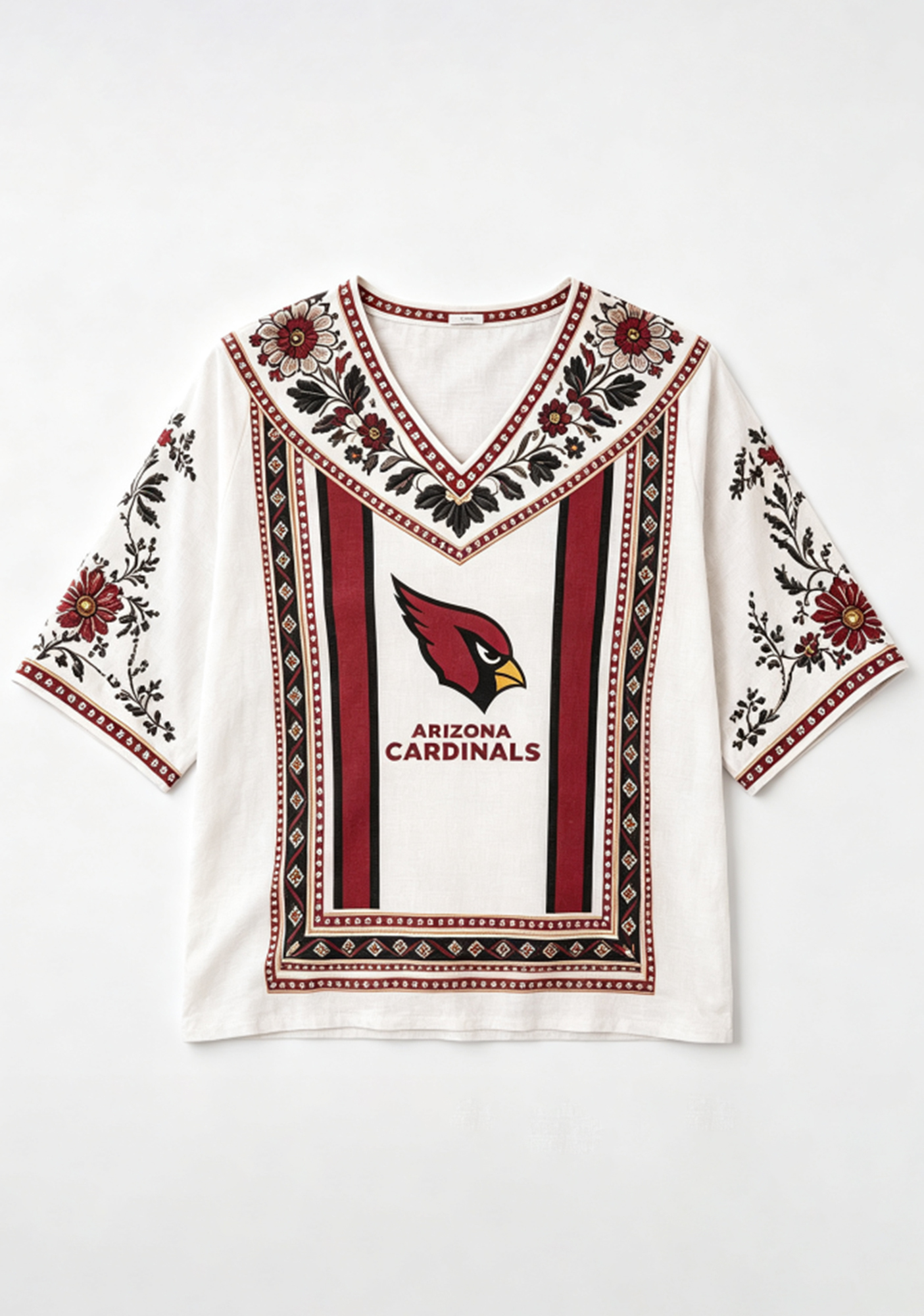 Boho Red Floral Arizona Cardinals V-Neck Blouse
