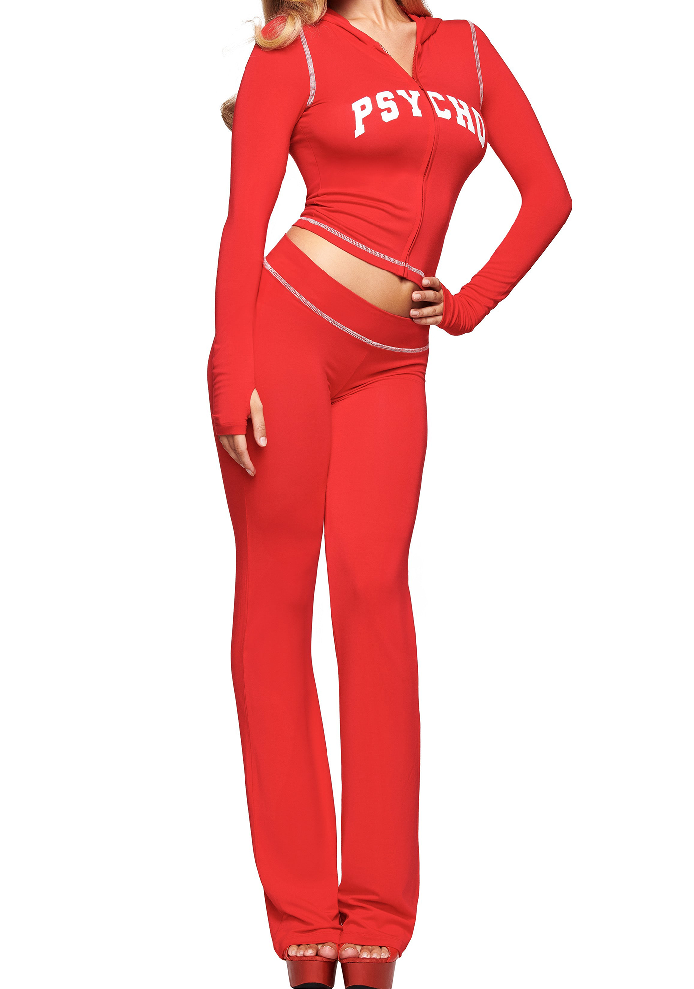 Psycho Baddie Style Slim Fit 2 Piece Y2K Zip Up Set