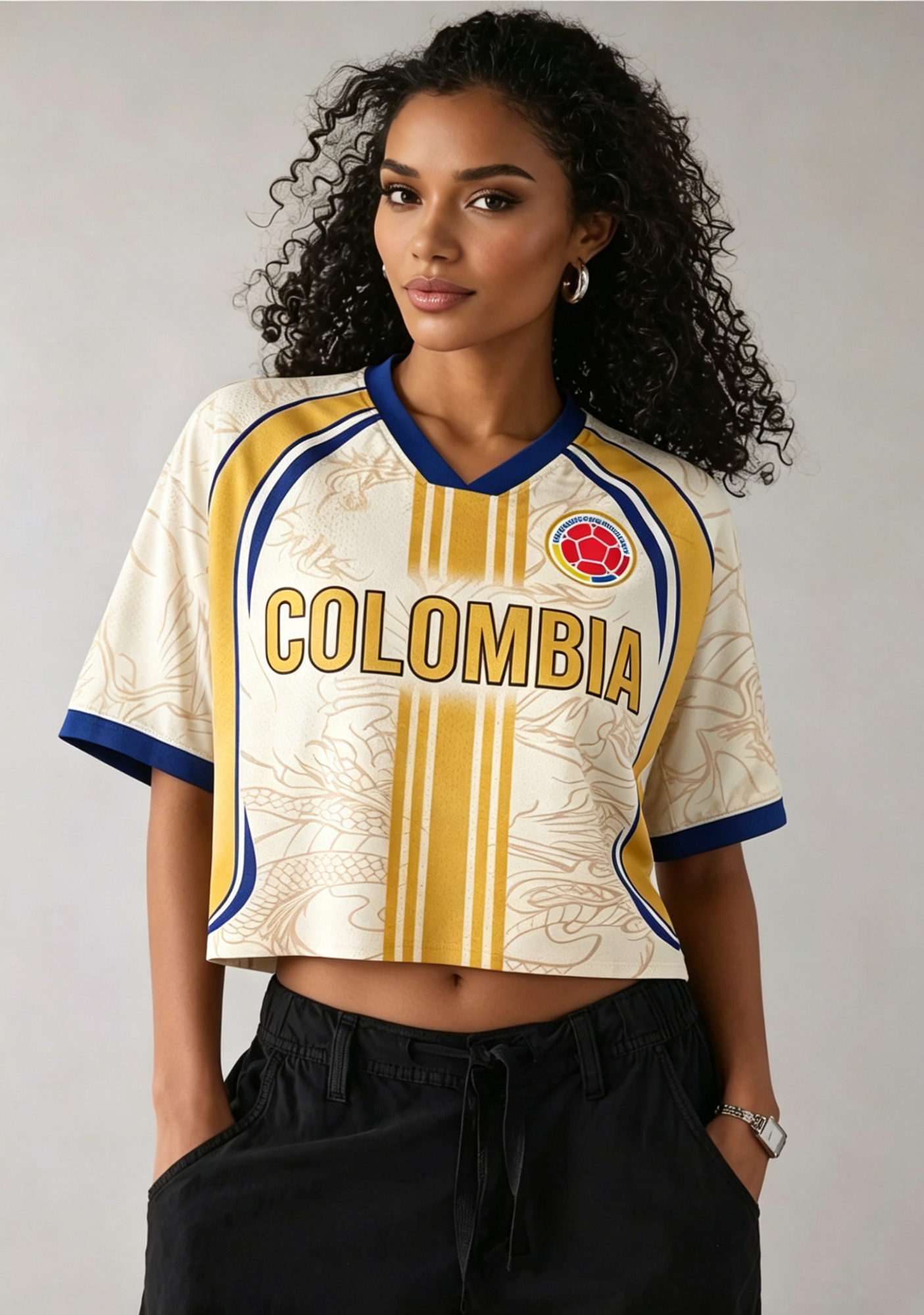 Colombia Dragon Print Cropped Mesh Jersey Shirt