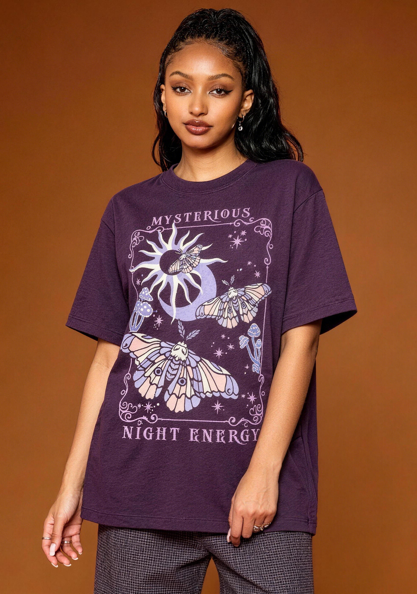 Mysterious Night Energy Moth Moon Mushroom Tarot Graphic T-Shirt