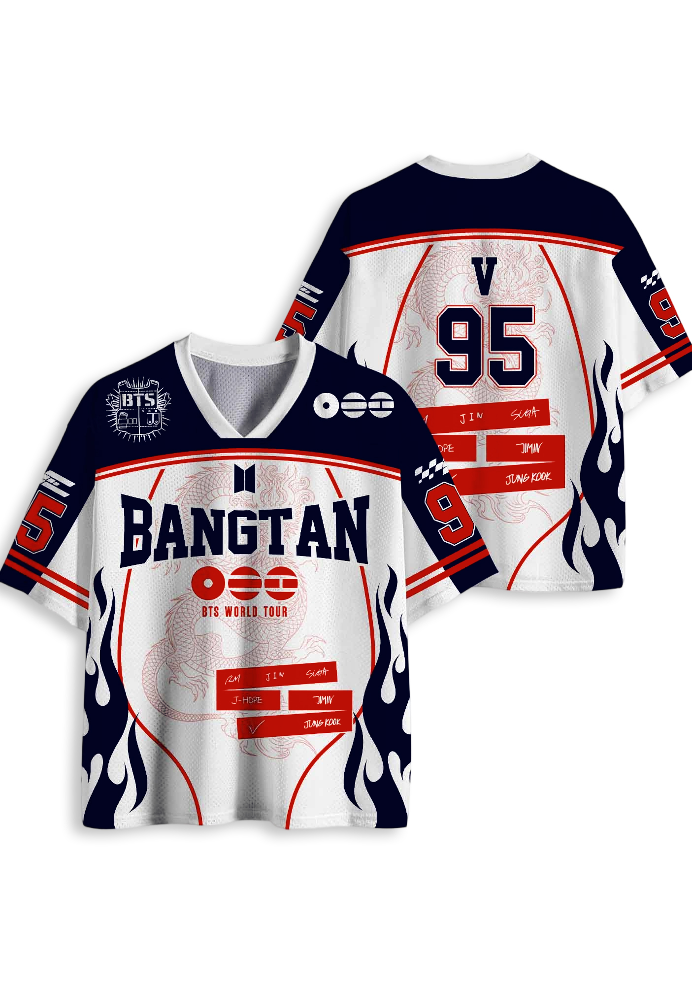 Y2K BTS Bangtan Flames Mesh Jersey Shirt