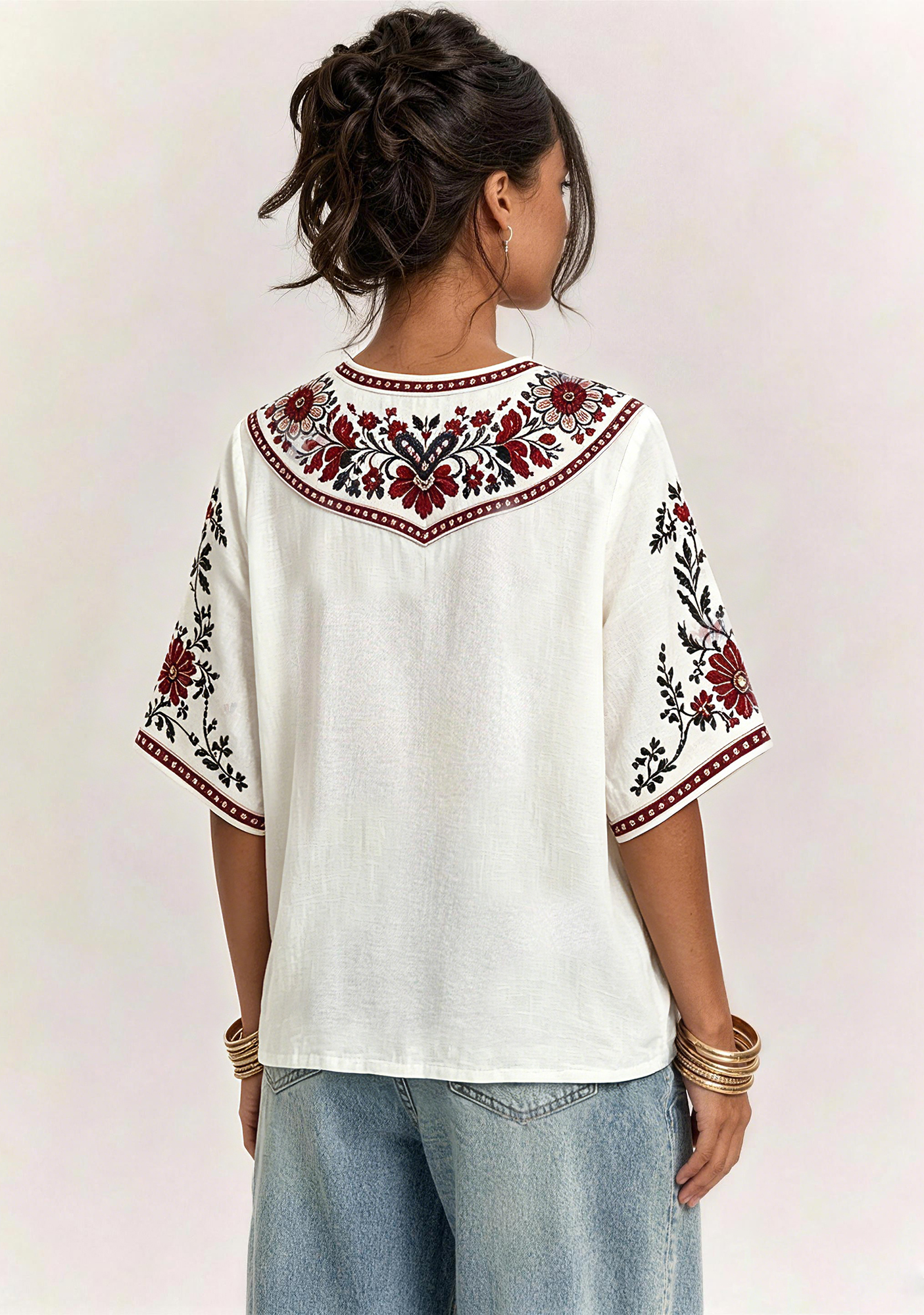 Boho Red Floral Arizona Cardinals V-Neck Blouse
