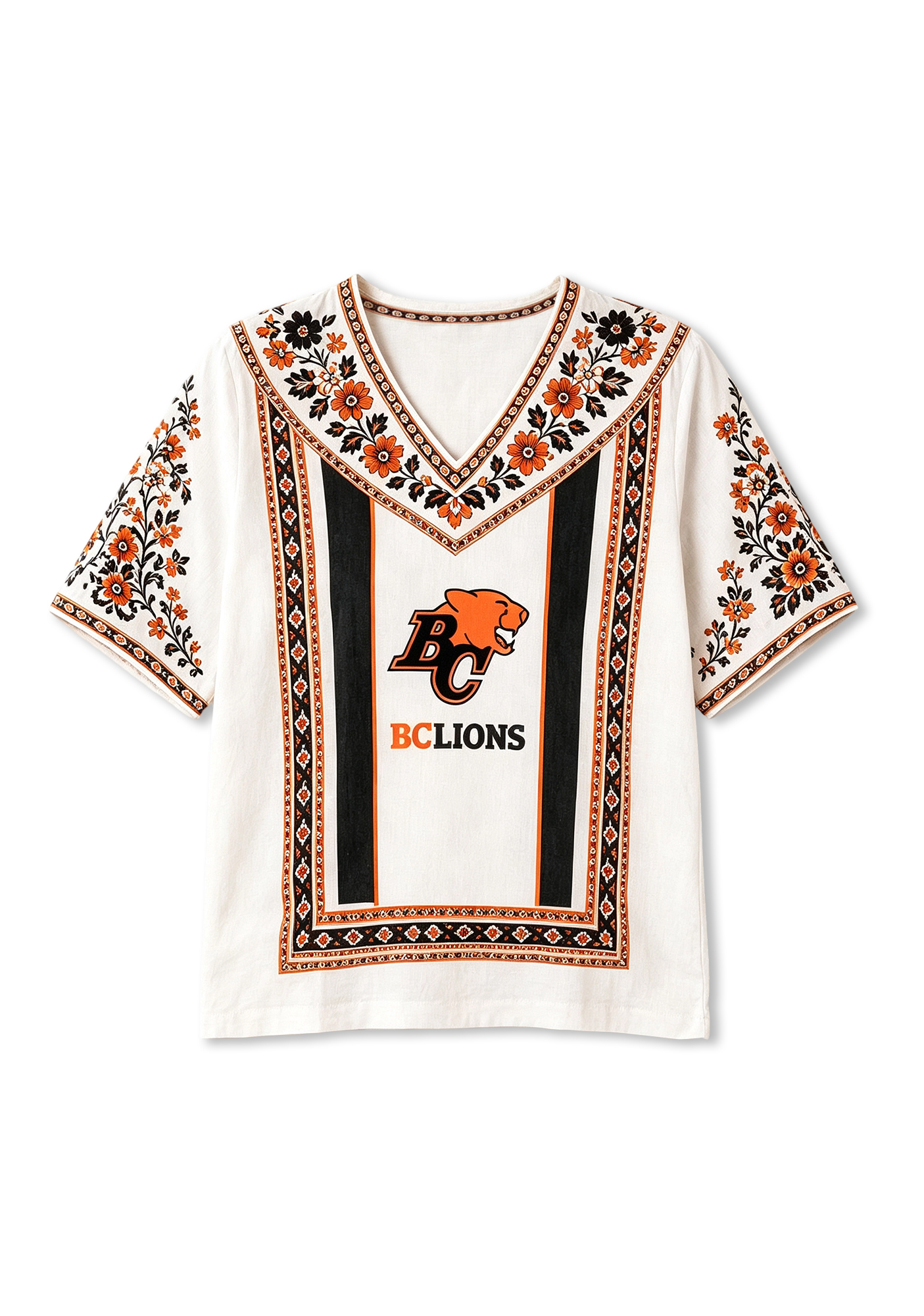 Boho Floral Border BC Lions V-Neck Blouse