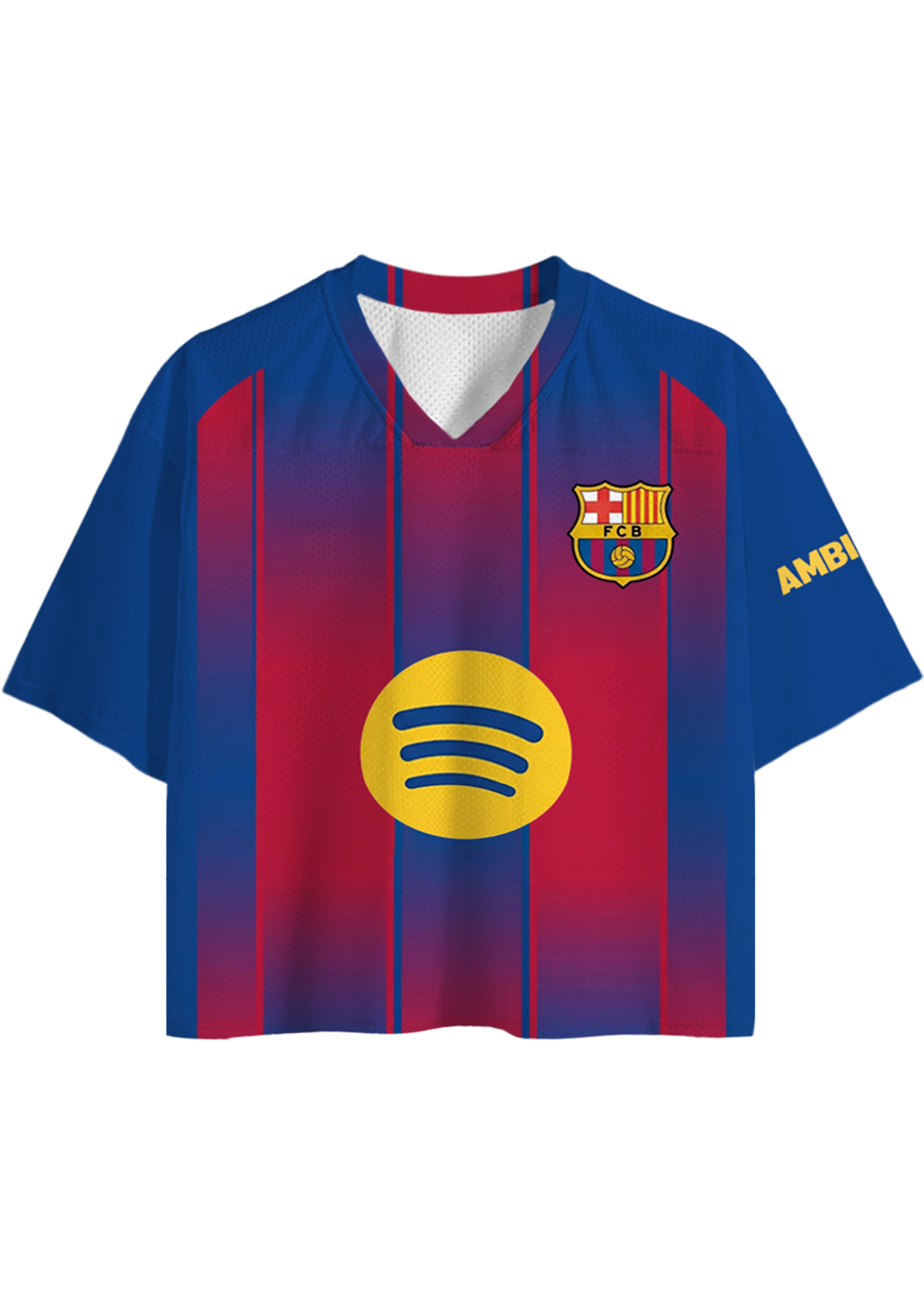 Barcelona Inspired Graphic Cropped Mesh Jersey Shirt