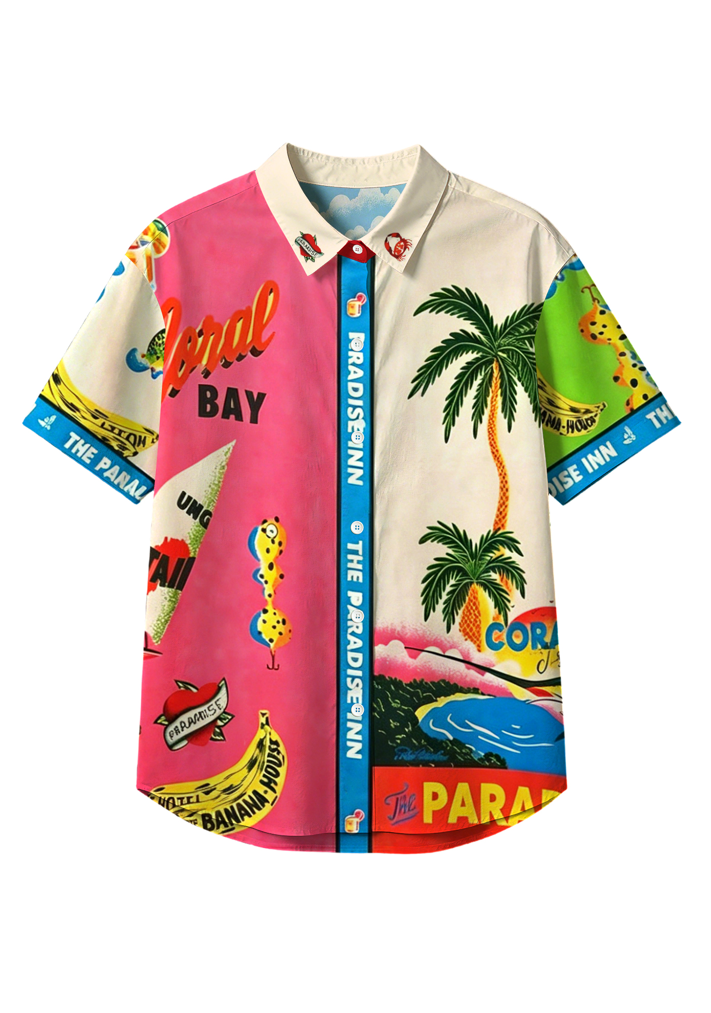 Color Block Tropical Paradise Button Up Hawaiian Shirt