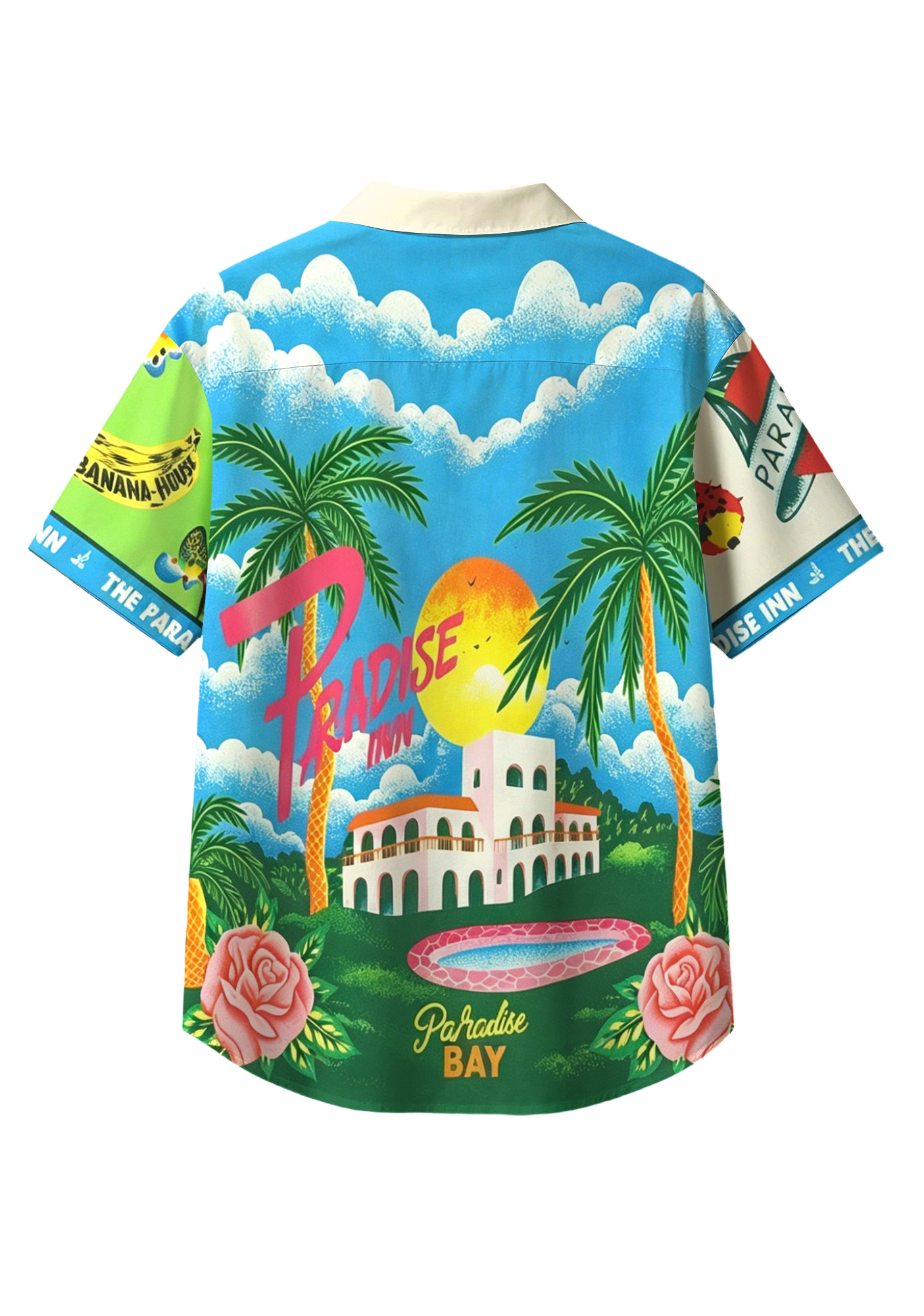 Color Block Tropical Paradise Button Up Hawaiian Shirt