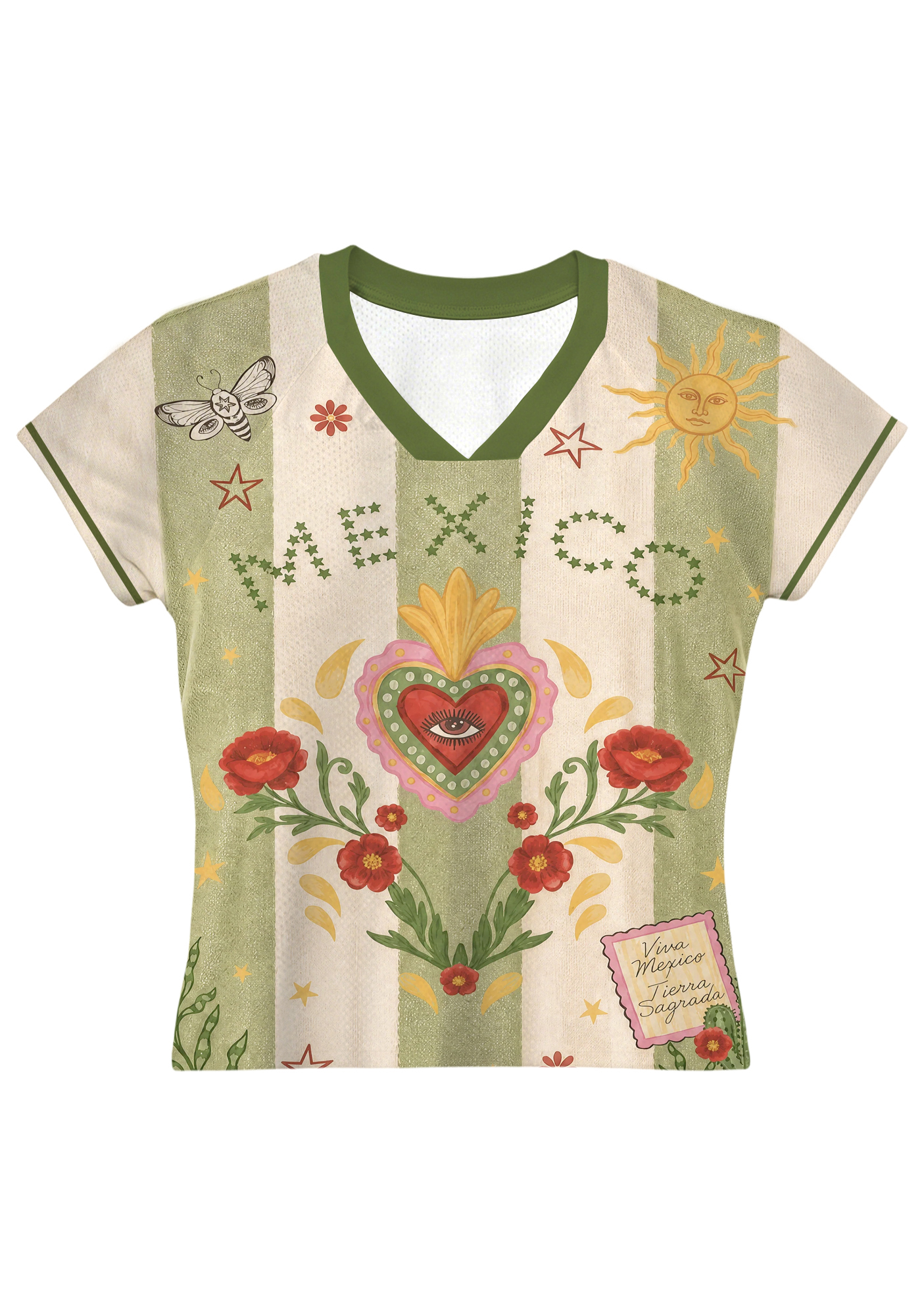 Mexico Folk Art Sacred Heart Poppy Sun Baby Tee