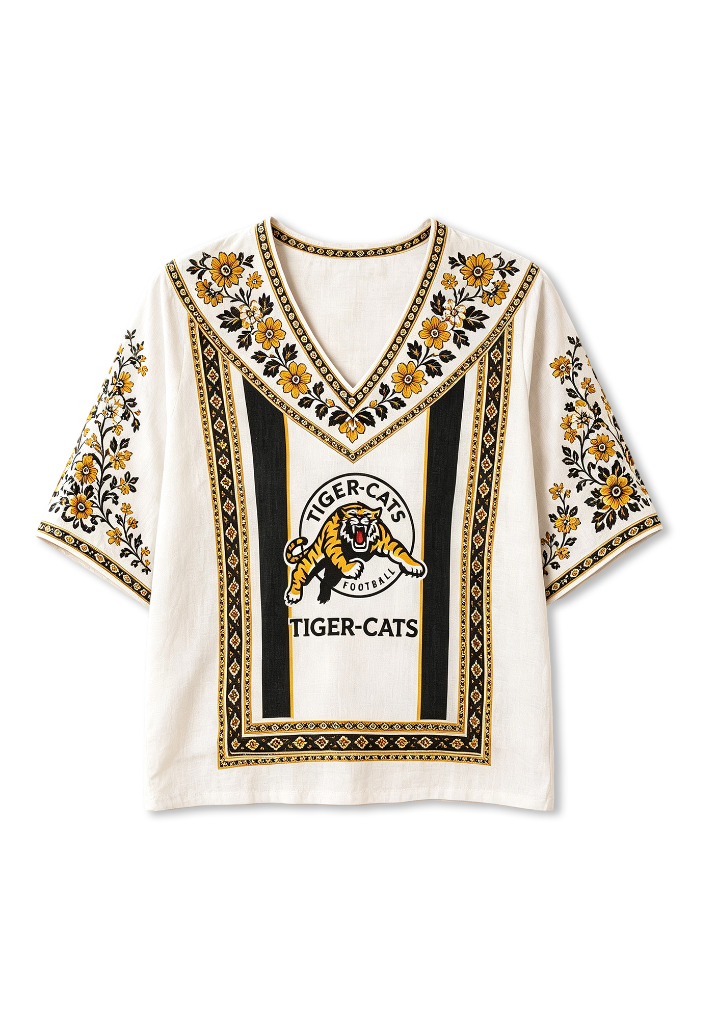 Boho Floral Border Hamilton Tiger-Cats V-Neck Blouse