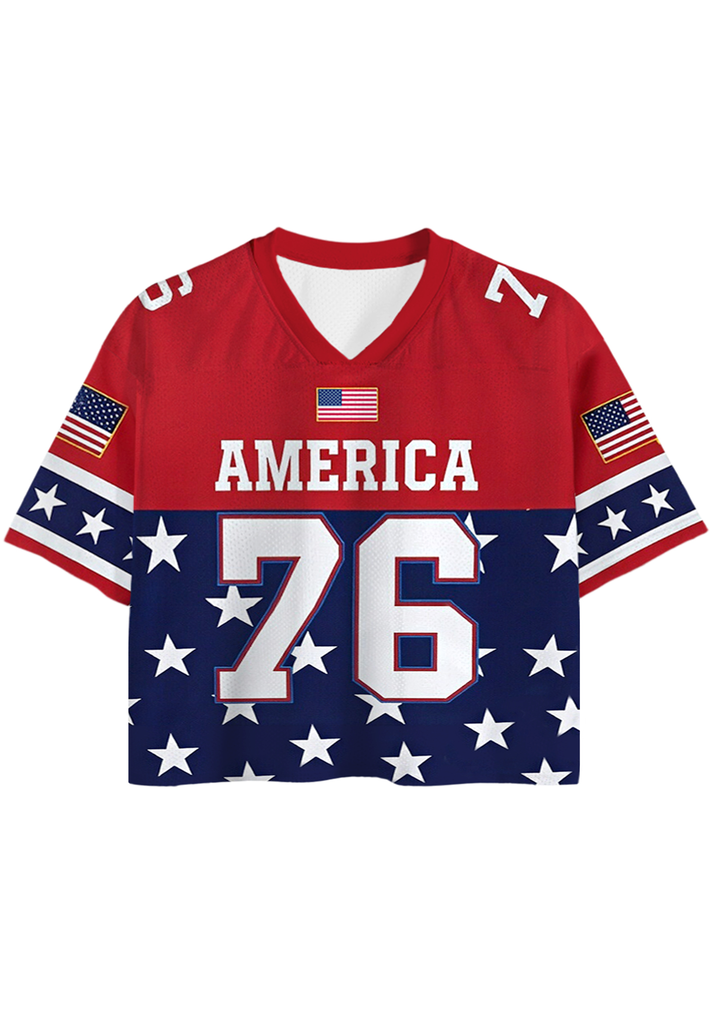 America 76 Star Flag Print Cropped Jersey Shirt