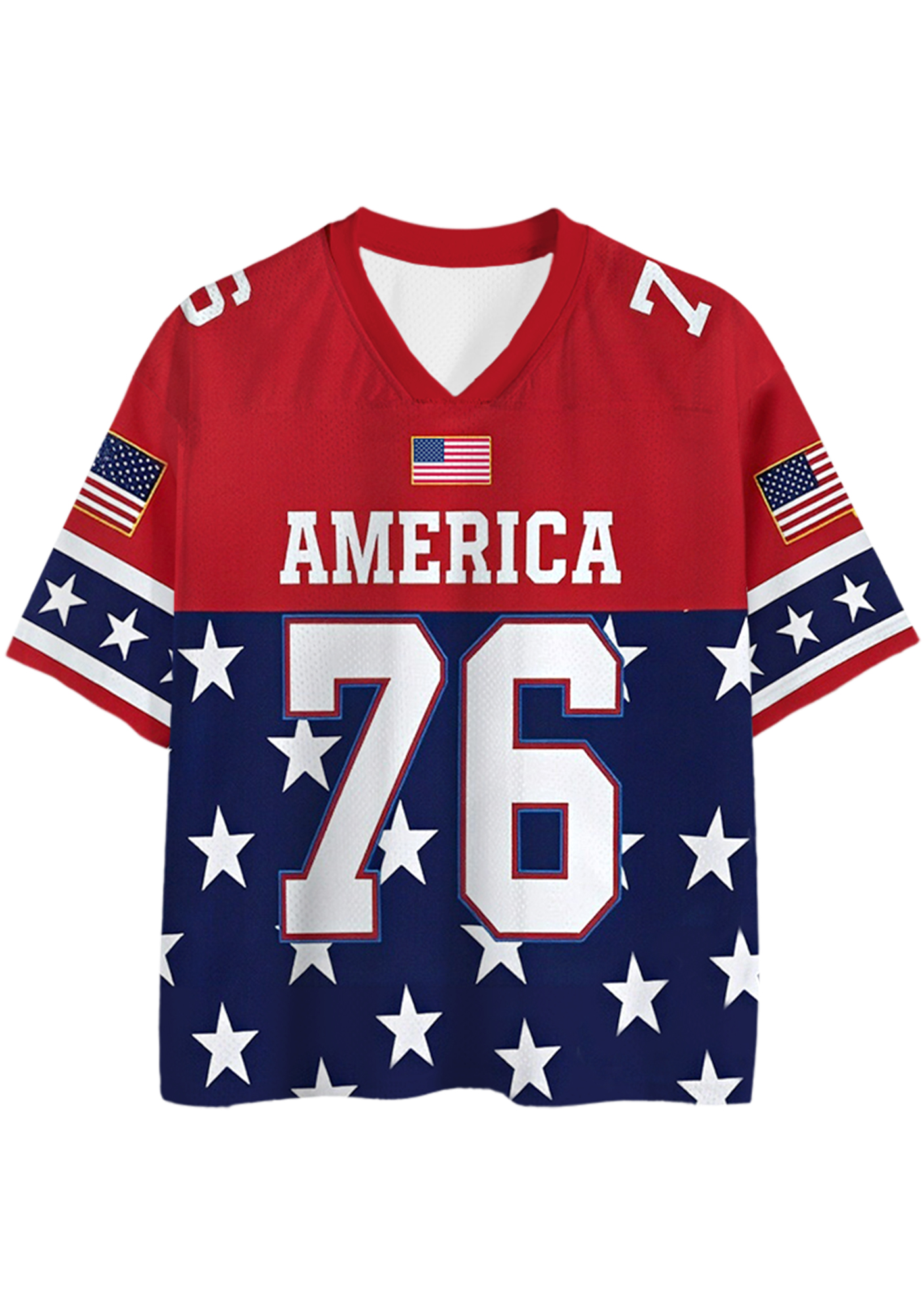 America 76 Star Flag Print Mesh Jersey Shirts