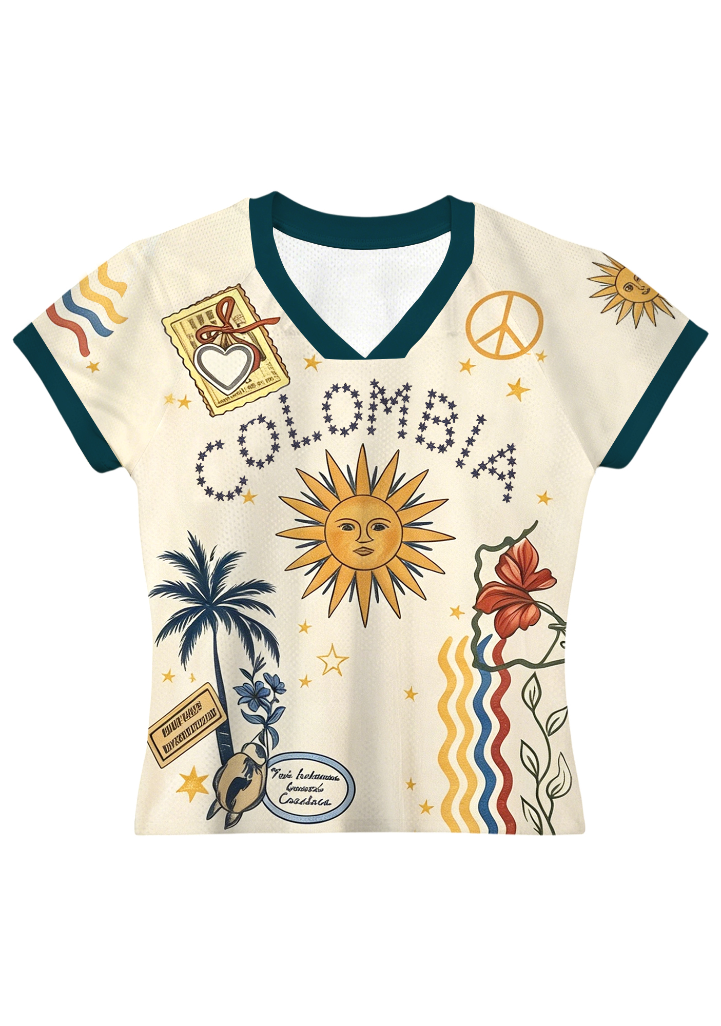 Retro Travel Stamp Peace Sign Graphic Baby Tee