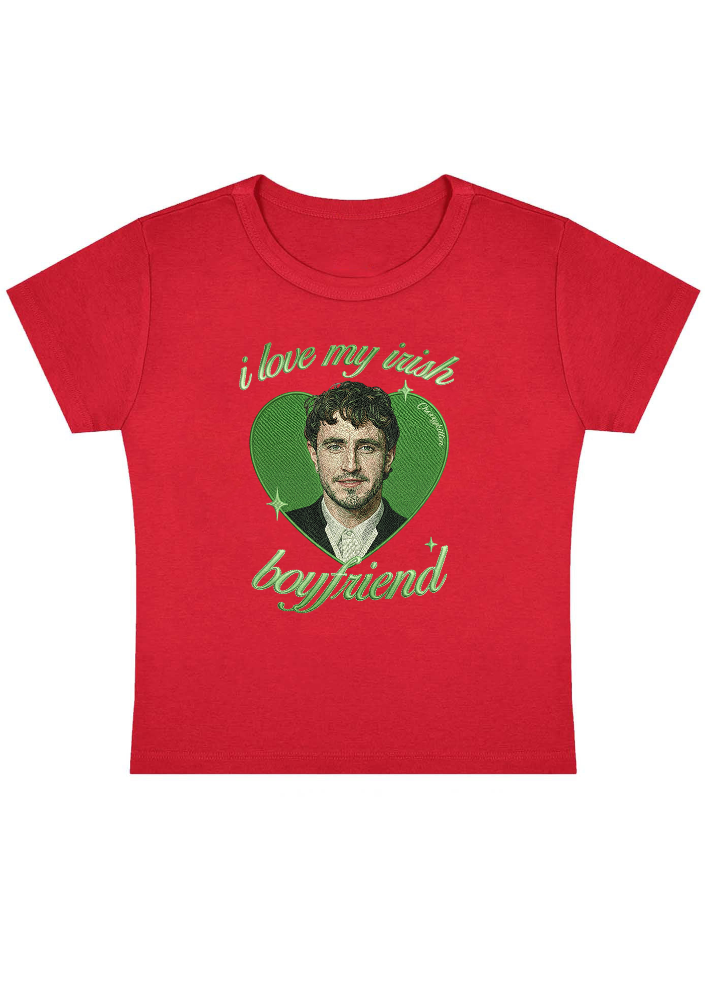 I Love My Irish Boyfriend Embroidery Y2K Baby Tee