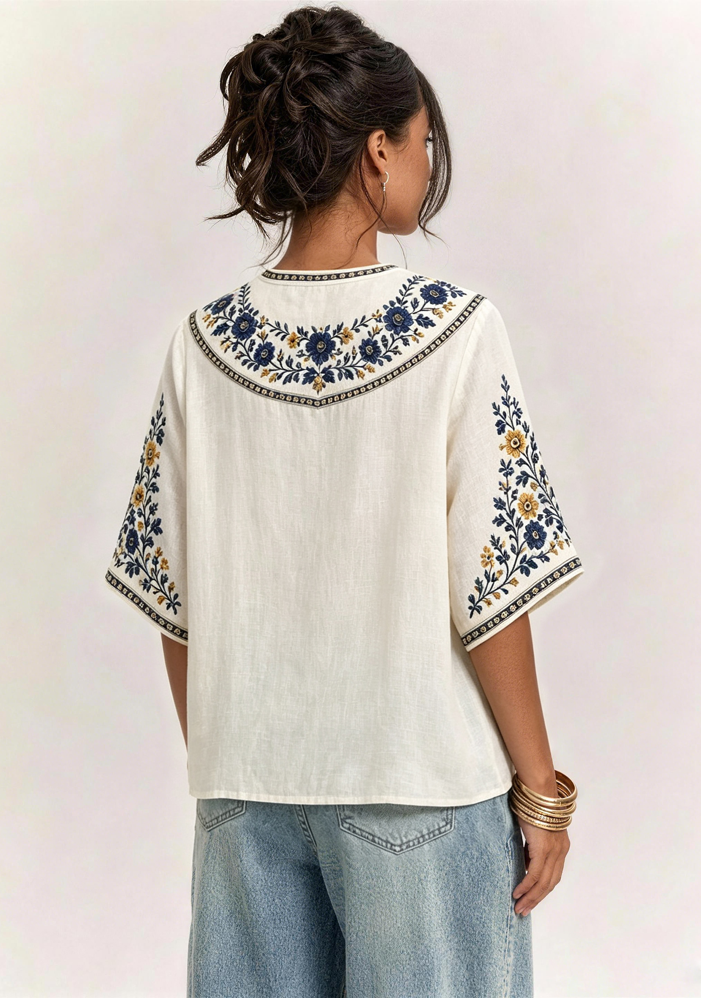 Boho Floral Border Winnipeg Blue Bombers V-Neck Blouse
