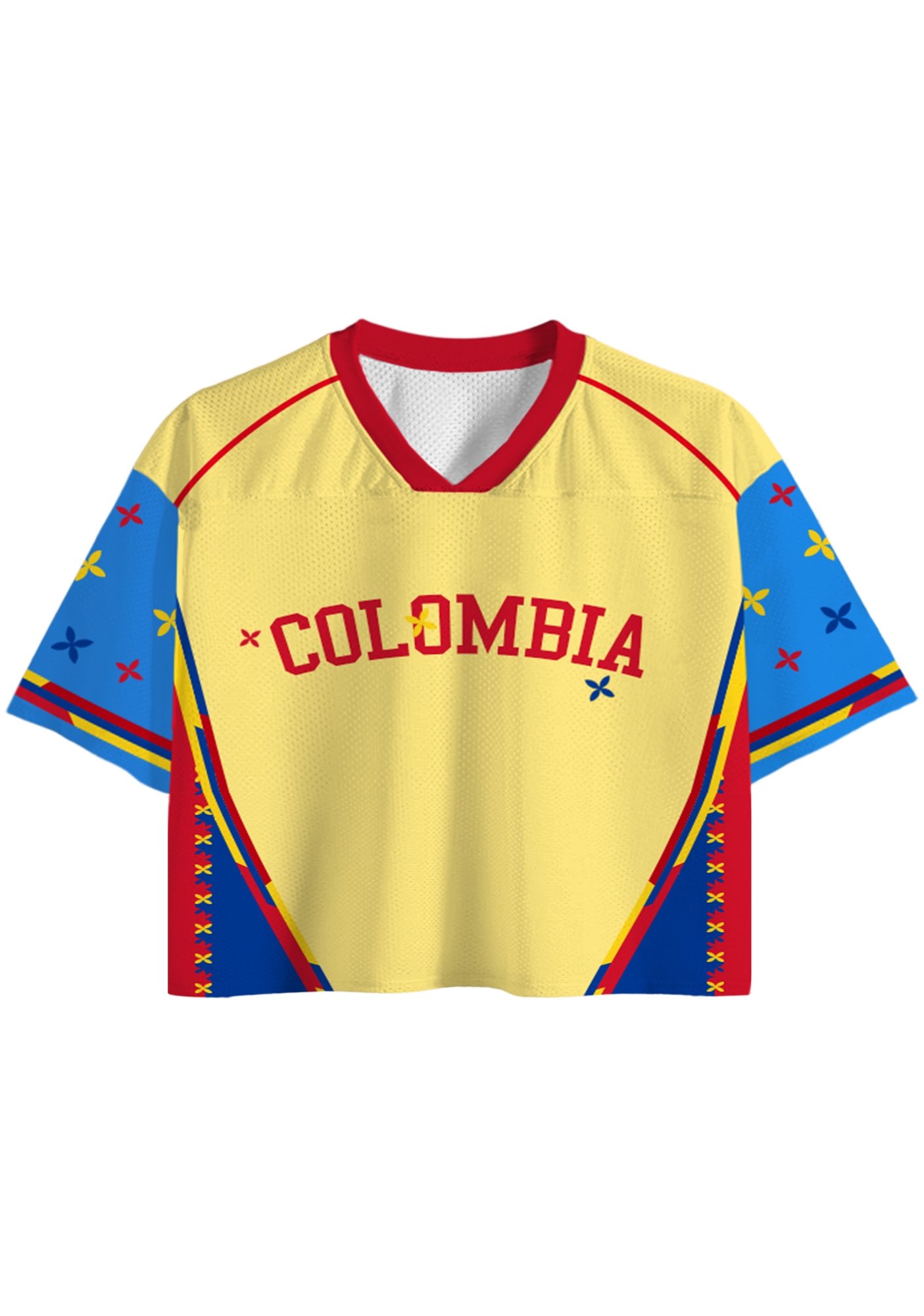 Colombia Floral Print Flag Cropped Jersey Shirt
