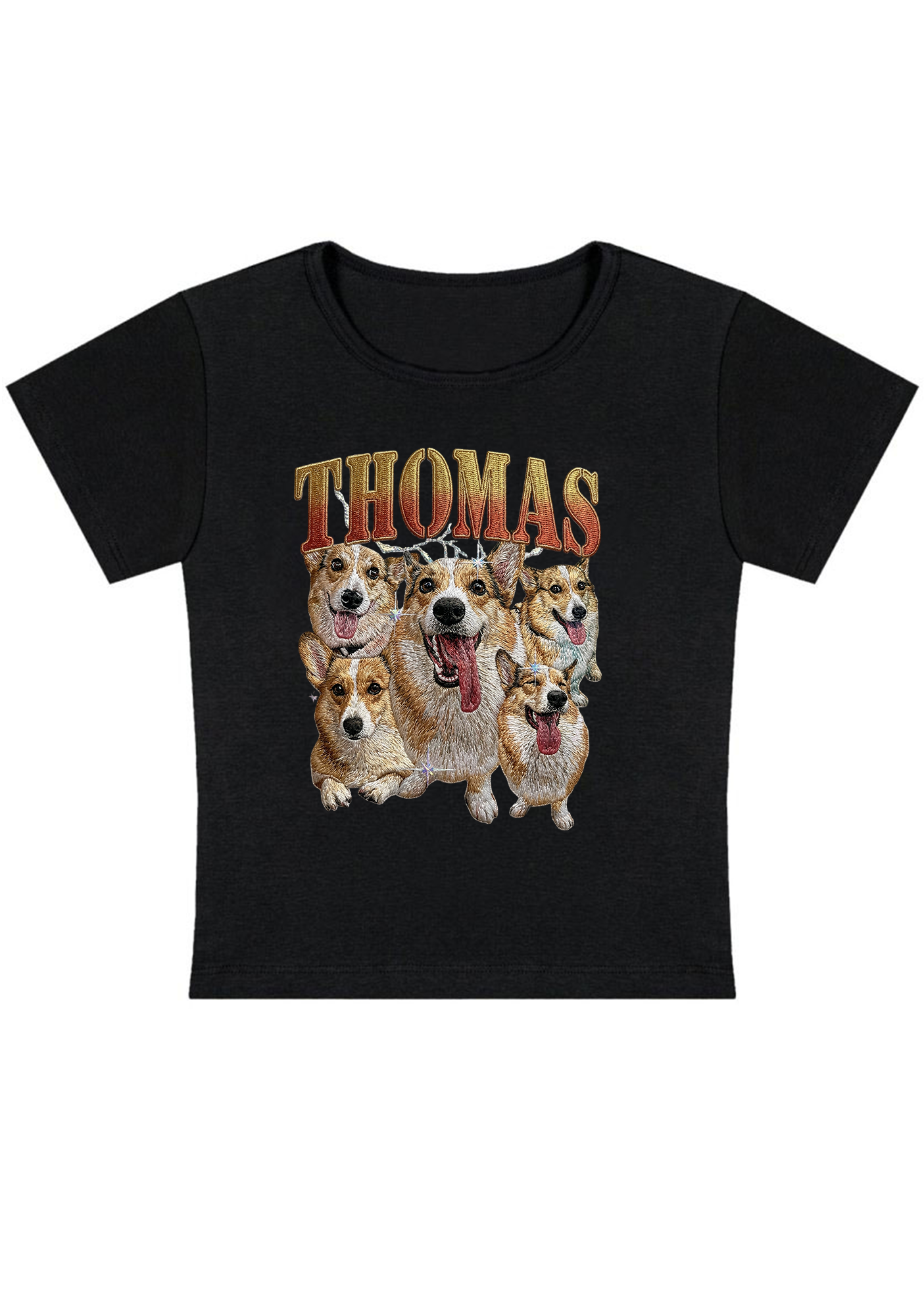 Thomas The Corgi King Embroidery Y2k Baby Tee