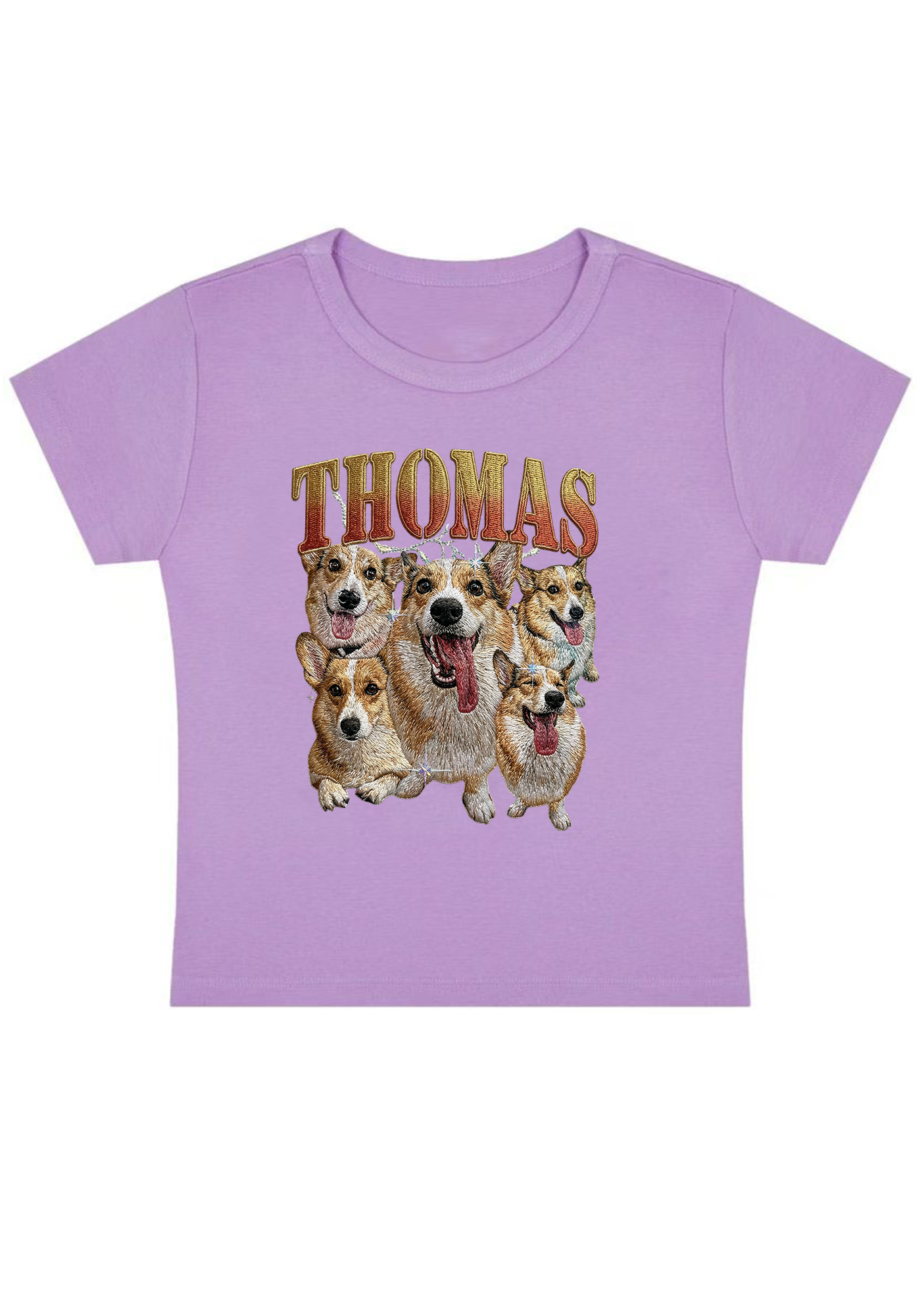 Thomas The Corgi King Embroidery Y2k Baby Tee